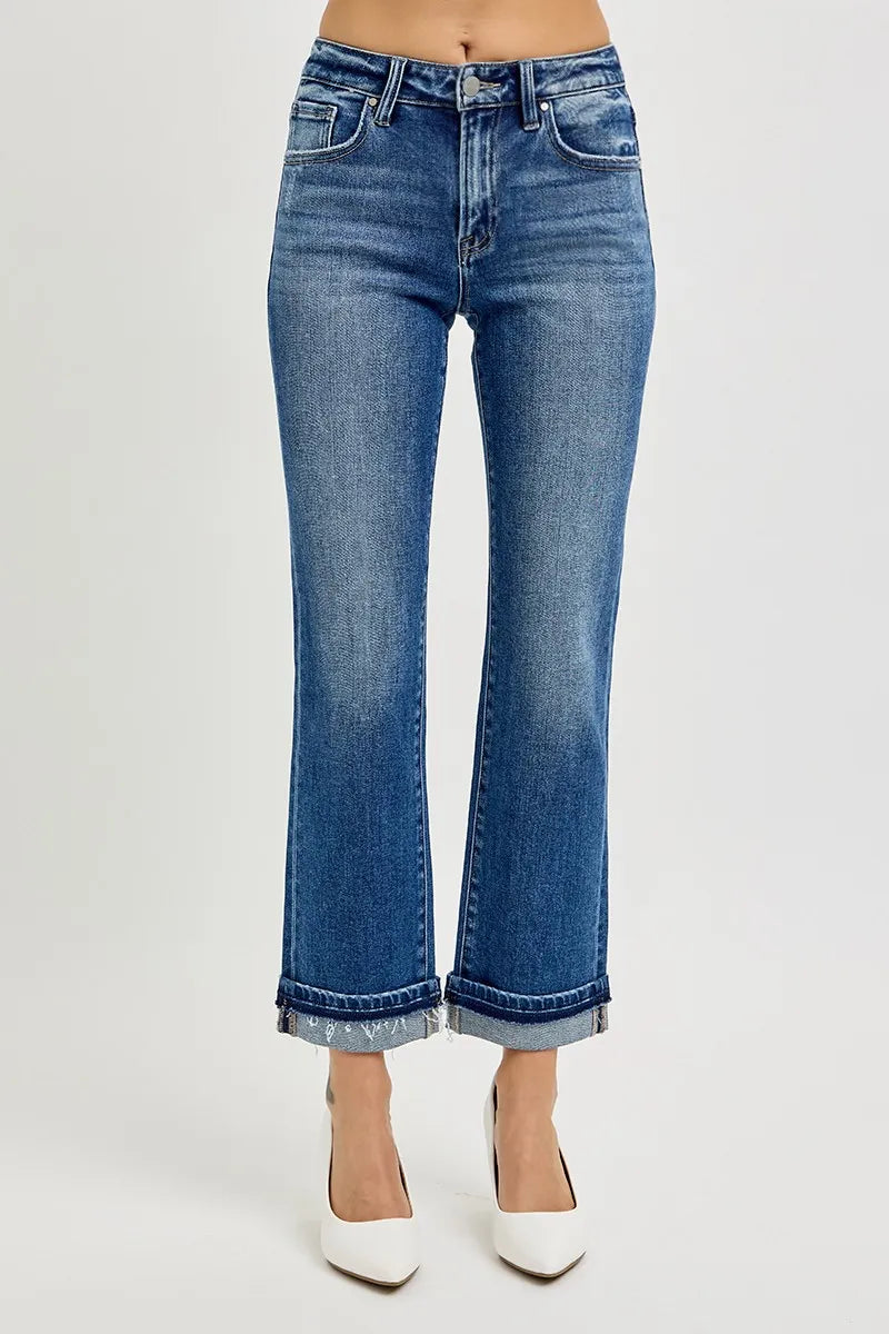 RISEN Mid Rise Ankle Straight Cuffed Jeans - Women / Jeans & Denim by Trendsi | Available at Handbags Specialist Headquarter