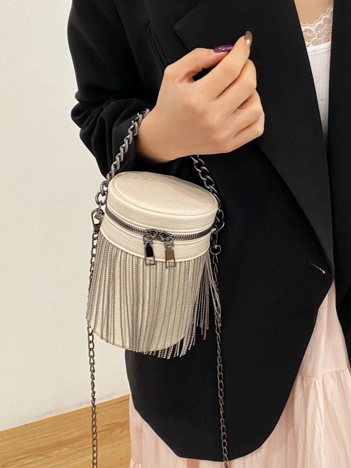 Fringe PU Leather Bucket Bag - Crossbody Bag by Trendsi | Available at Handbags Specialist Headquarter