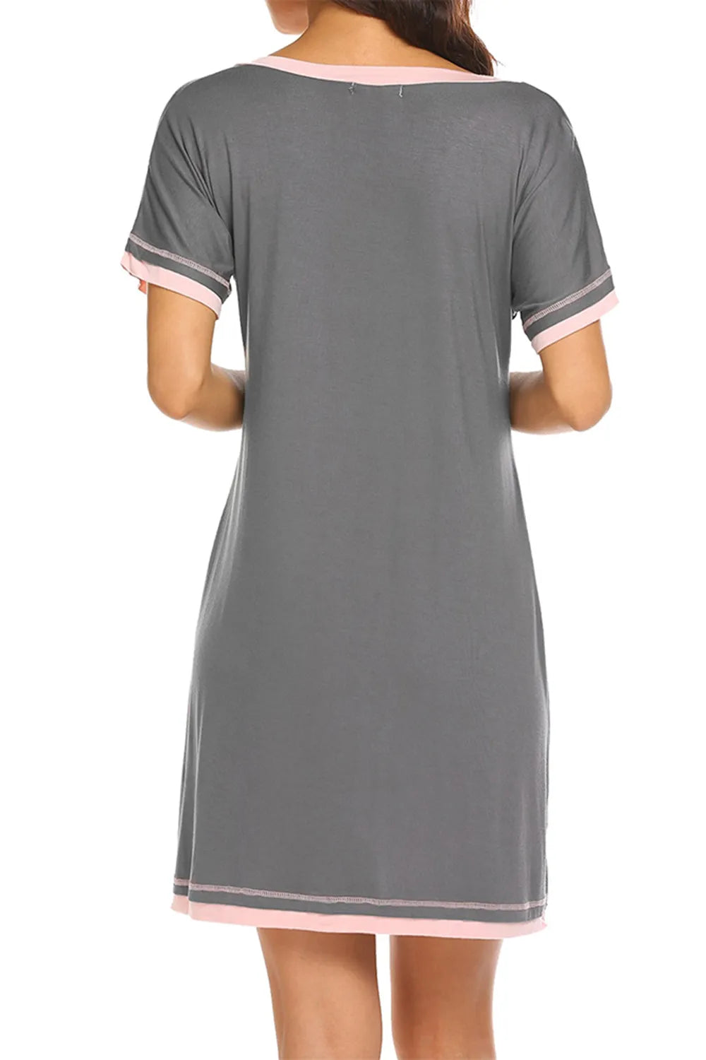 Contrast Trim Short Sleeve Lounge Dress - Sleepwear by Trendsi | Available at Handbags Specialist Headquarter