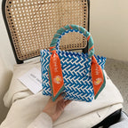 Contrast Woven Handbag with Ribbon - Tote Bag by Trendsi | Available at Handbags Specialist Headquarter