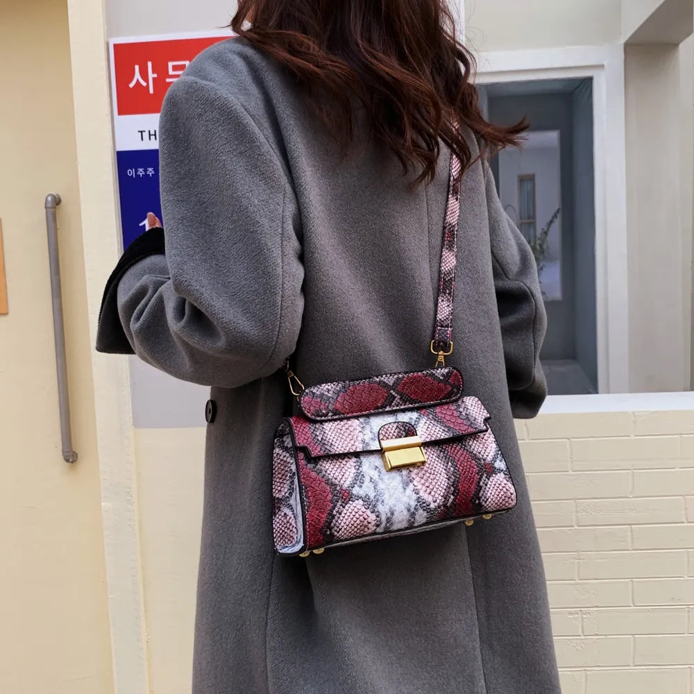 PU Leather Snakeskin Print Crossbody Bag - Crossbody Bag by Trendsi | Available at Handbags Specialist Headquarter