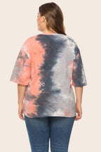 Plus Size Tie-Dye Half Sleeve Tee Shirt - Plus Size Shirts by Trendsi | Available at Handbags Specialist Headquarter