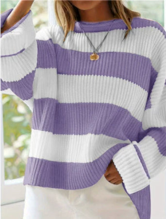 Chic Striped Batwing Knit Sweater for Women