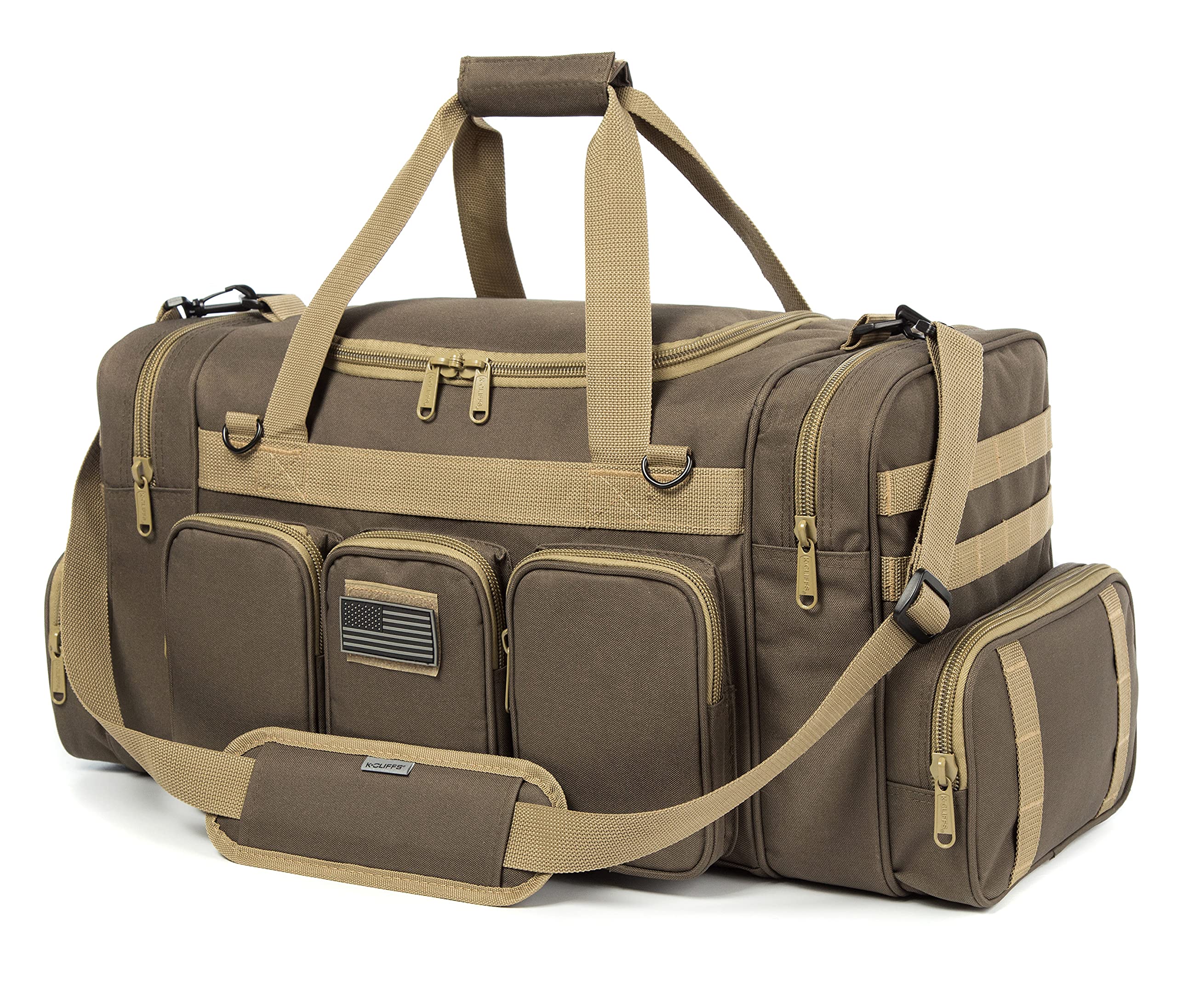 K-Cliffs Heavy Duty Tactical Range Duffel Quality Gear Travel Sports Gym Equipment Bag Military Molle Lockable Zippers with US Flag Patch 27 Inch Black – ##variant## 