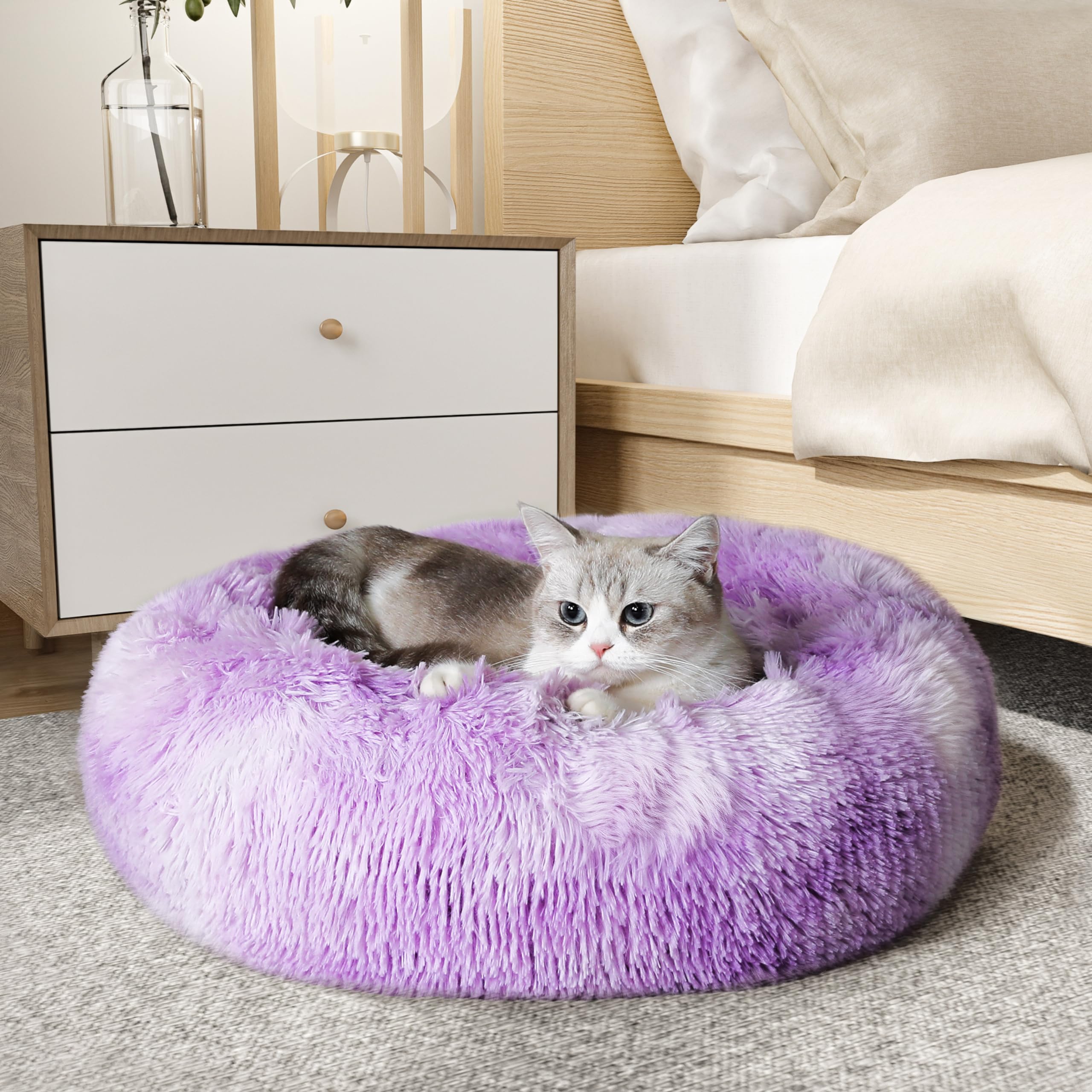 PawCozy Nest: Plush Anti-Anxiety Pet Bed, Light Grey -  by Handbags Specialist Headquarter | Available at Handbags Specialist Headquarter