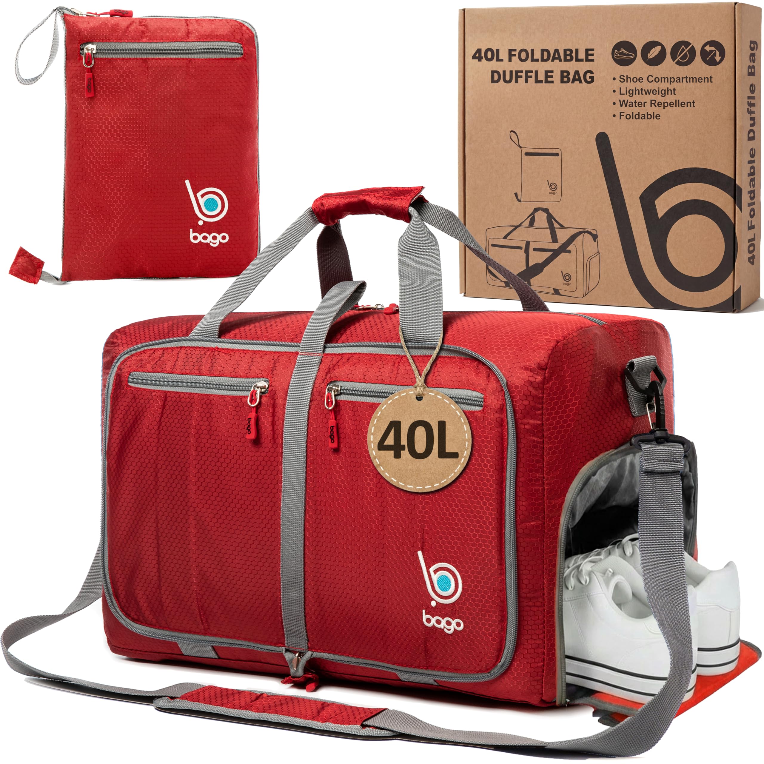 Bago 60L Foldable Travel Duffle Bag with Shoe Compartment