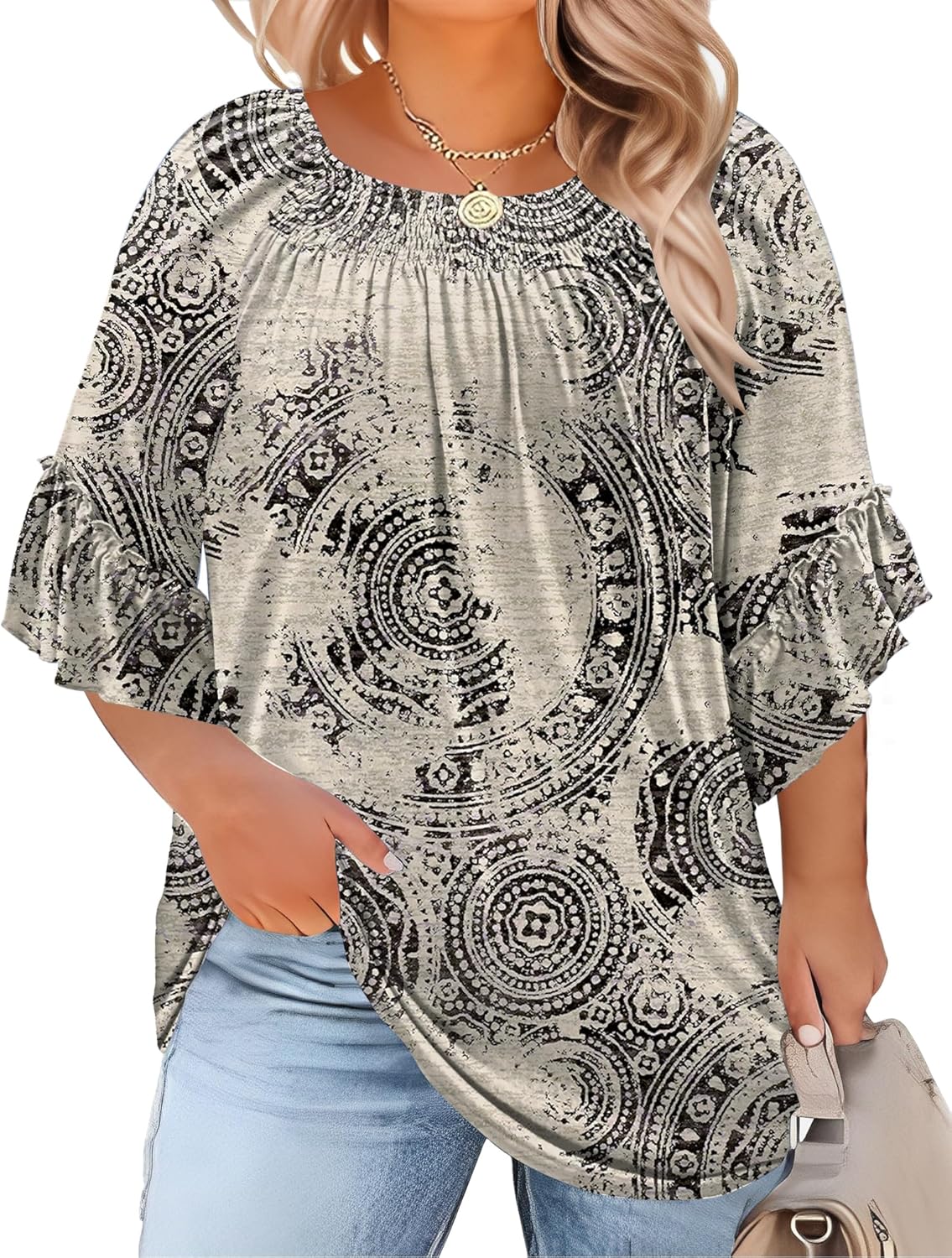 Plus Size Ruffle Sleeve Tunic Top