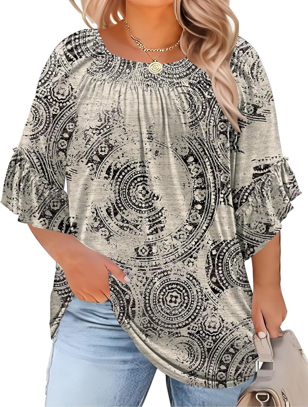 Plus Size Ruffle Sleeve Tunic Top