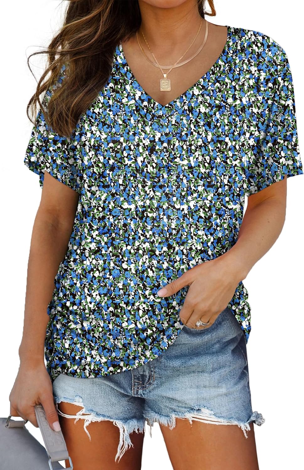 WIHOLL V-Neck Dolman Top with Side Shirring - Women's T Shirts by Handbags Specialist Headquarter | Available at Handbags Specialist Headquarter