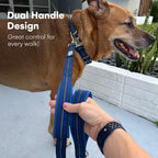RhinoGrip Aqua: Double Handle Reflective Dog Leash -  by Handbags Specialist Headquarter | Available at Handbags Specialist Headquarter
