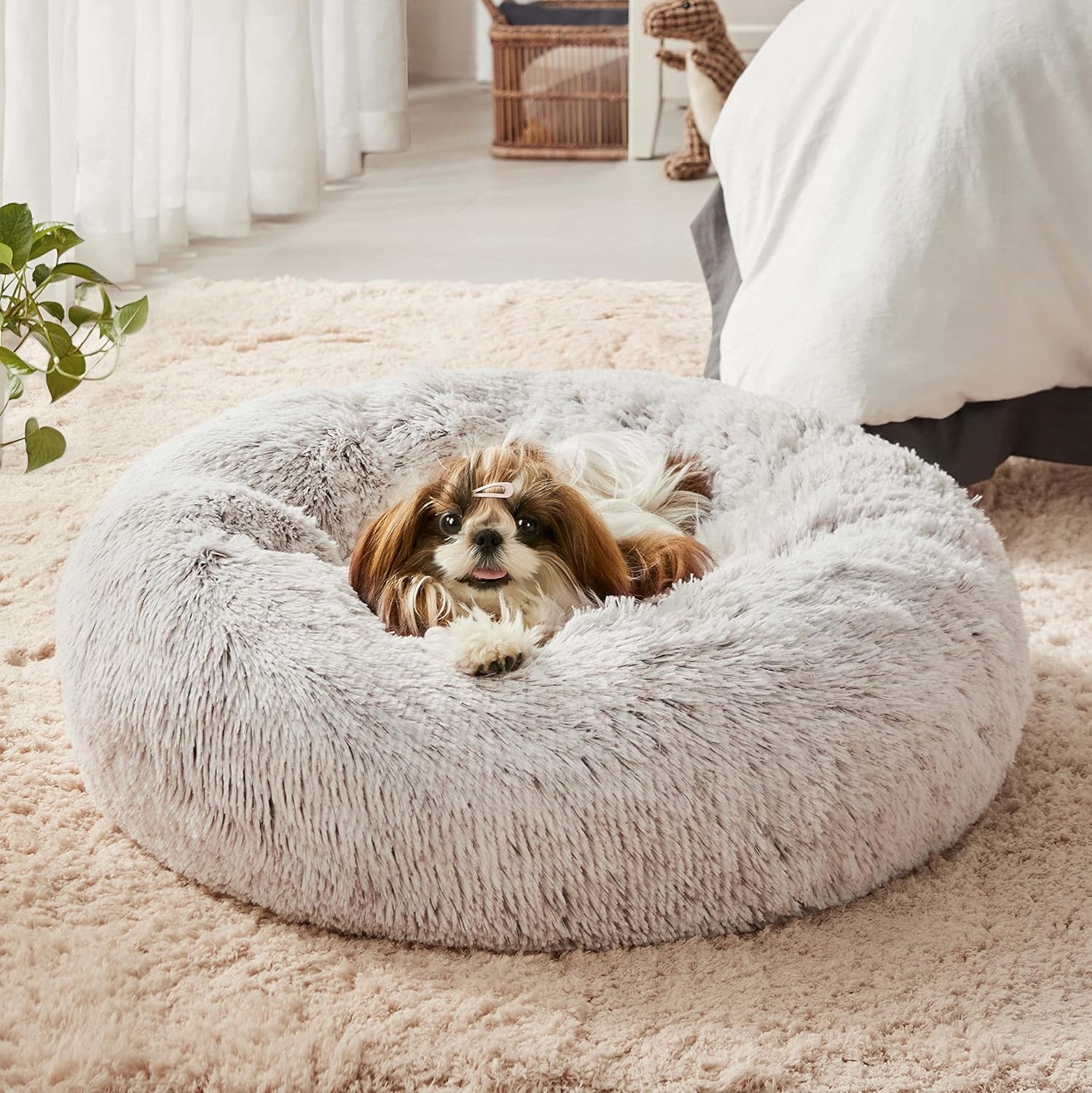 PawCozy Nest: Plush Anti-Anxiety Pet Bed, Light Grey -  by Handbags Specialist Headquarter | Available at Handbags Specialist Headquarter