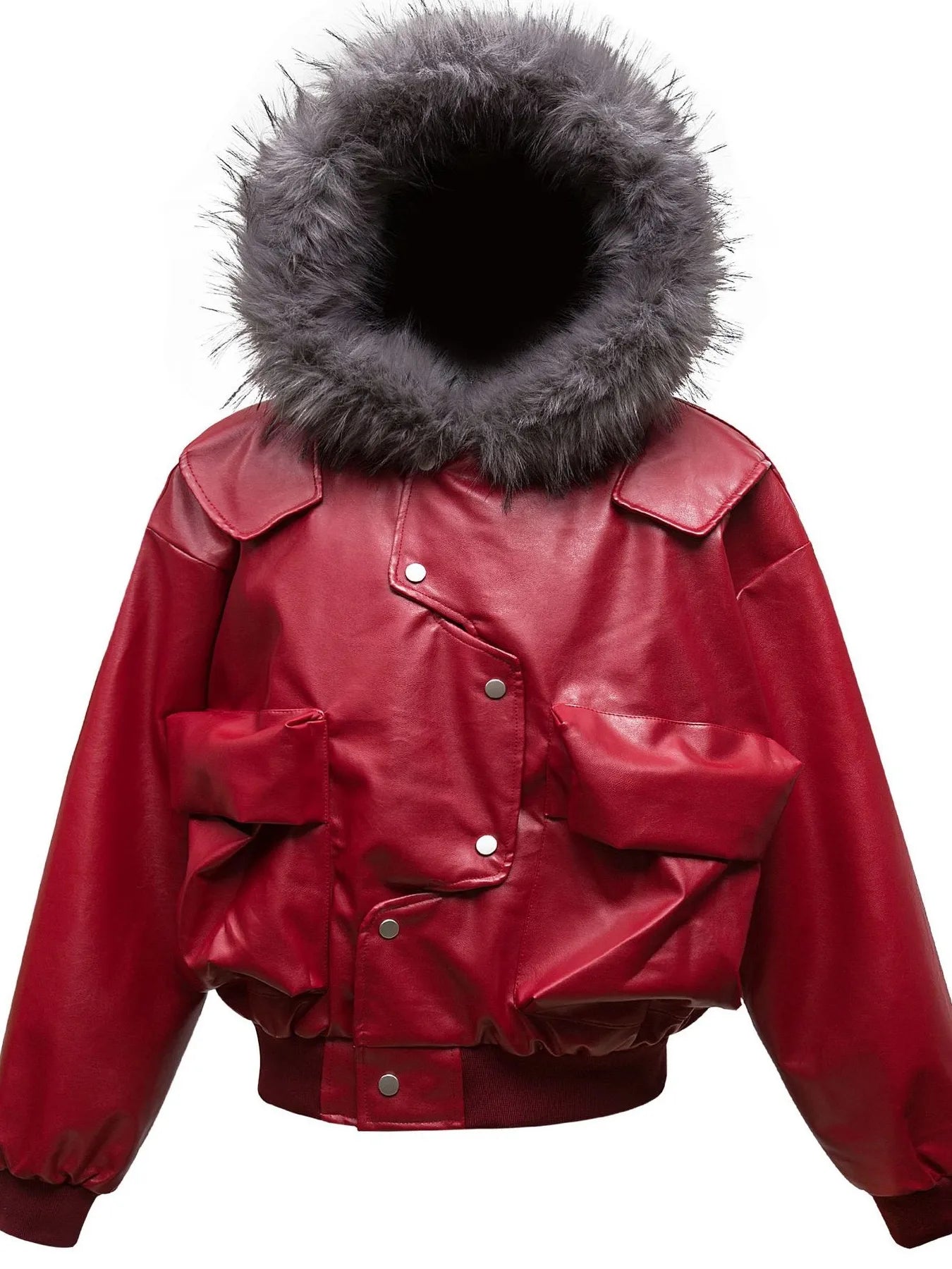Men's Leather Bomber Jacket with Faux Fur Hood - Men's jackets by Trendsi | Available at Handbags Specialist Headquarter