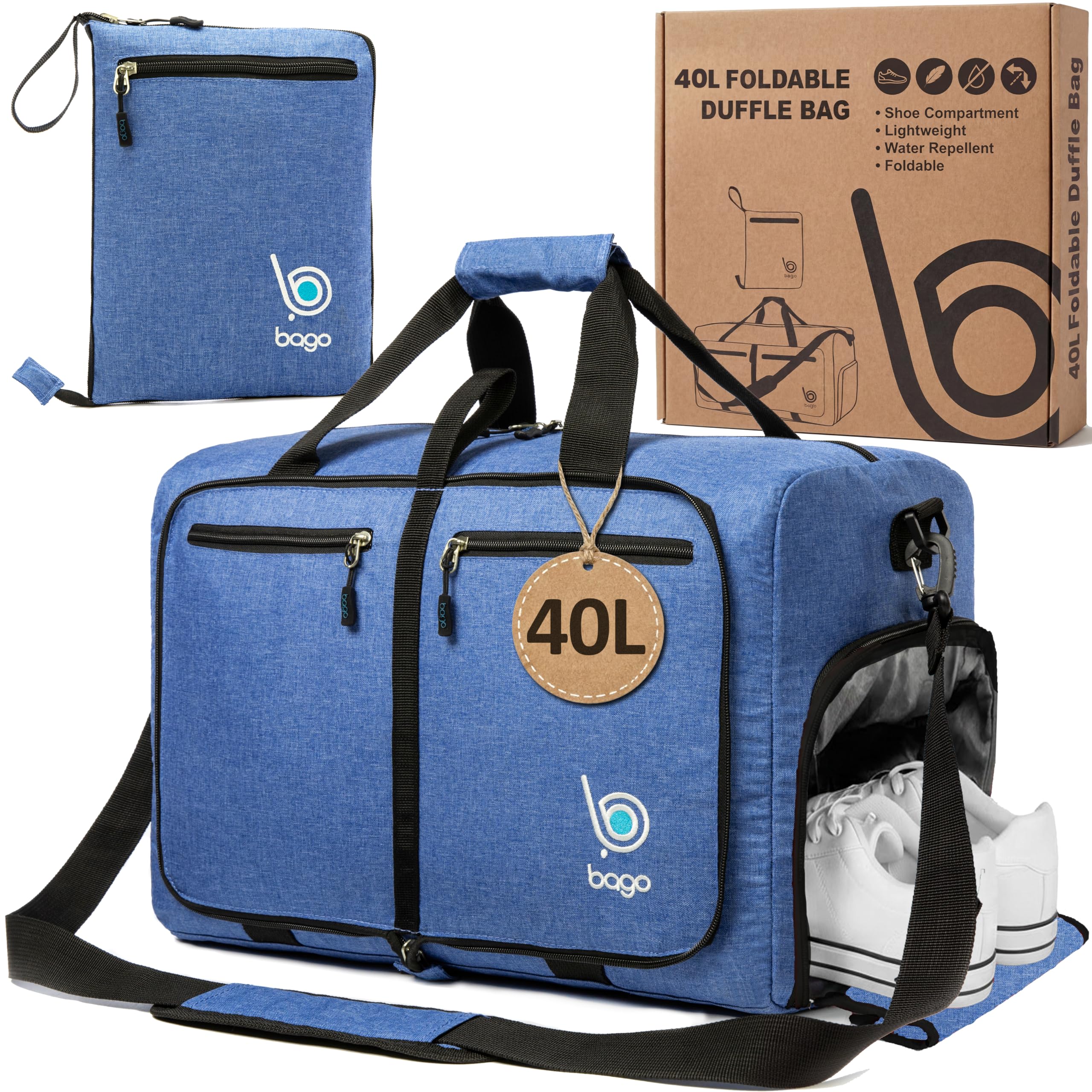 Bago 60L Foldable Travel Duffle Bag with Shoe Compartment