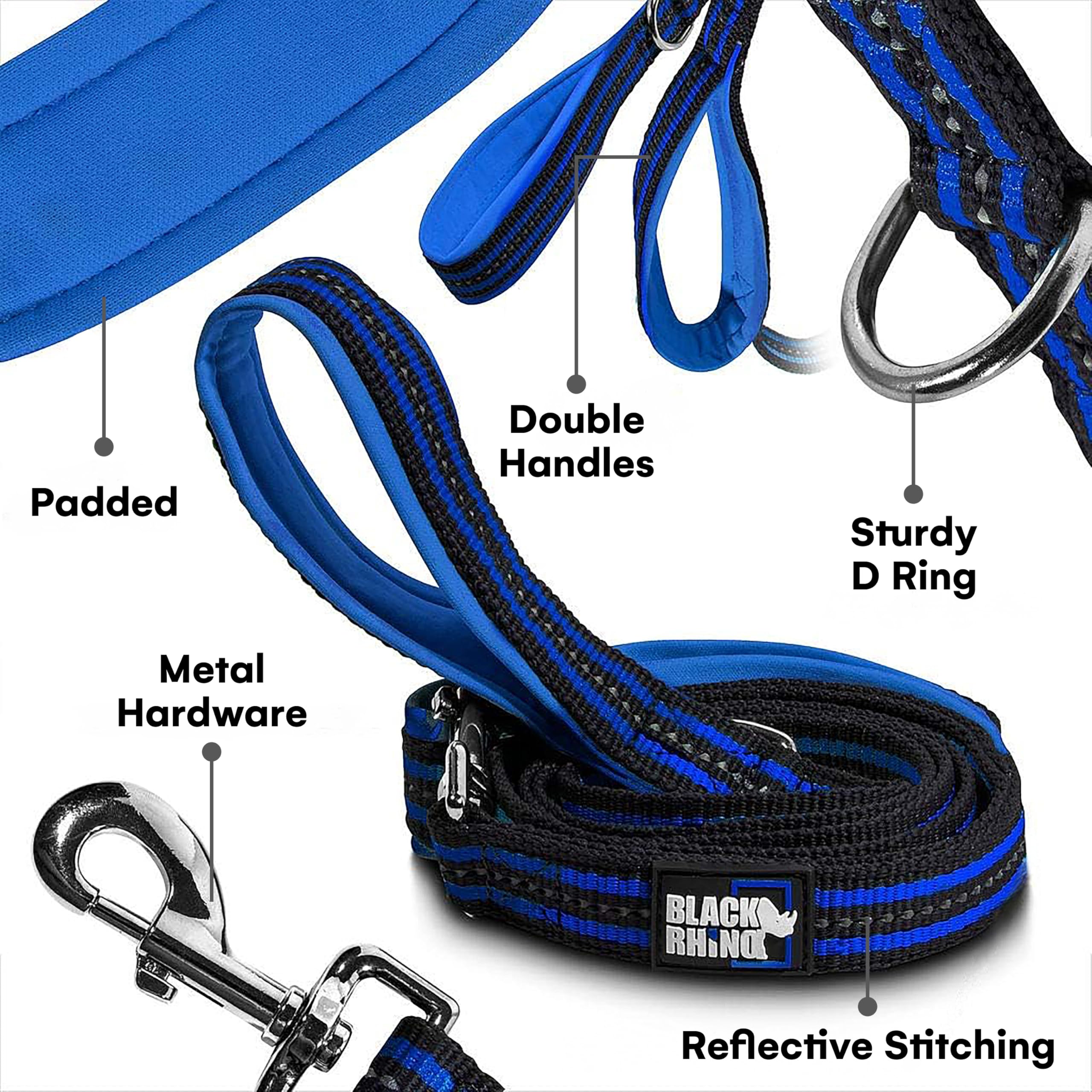 RhinoGrip Aqua: Double Handle Reflective Dog Leash -  by Handbags Specialist Headquarter | Available at Handbags Specialist Headquarter