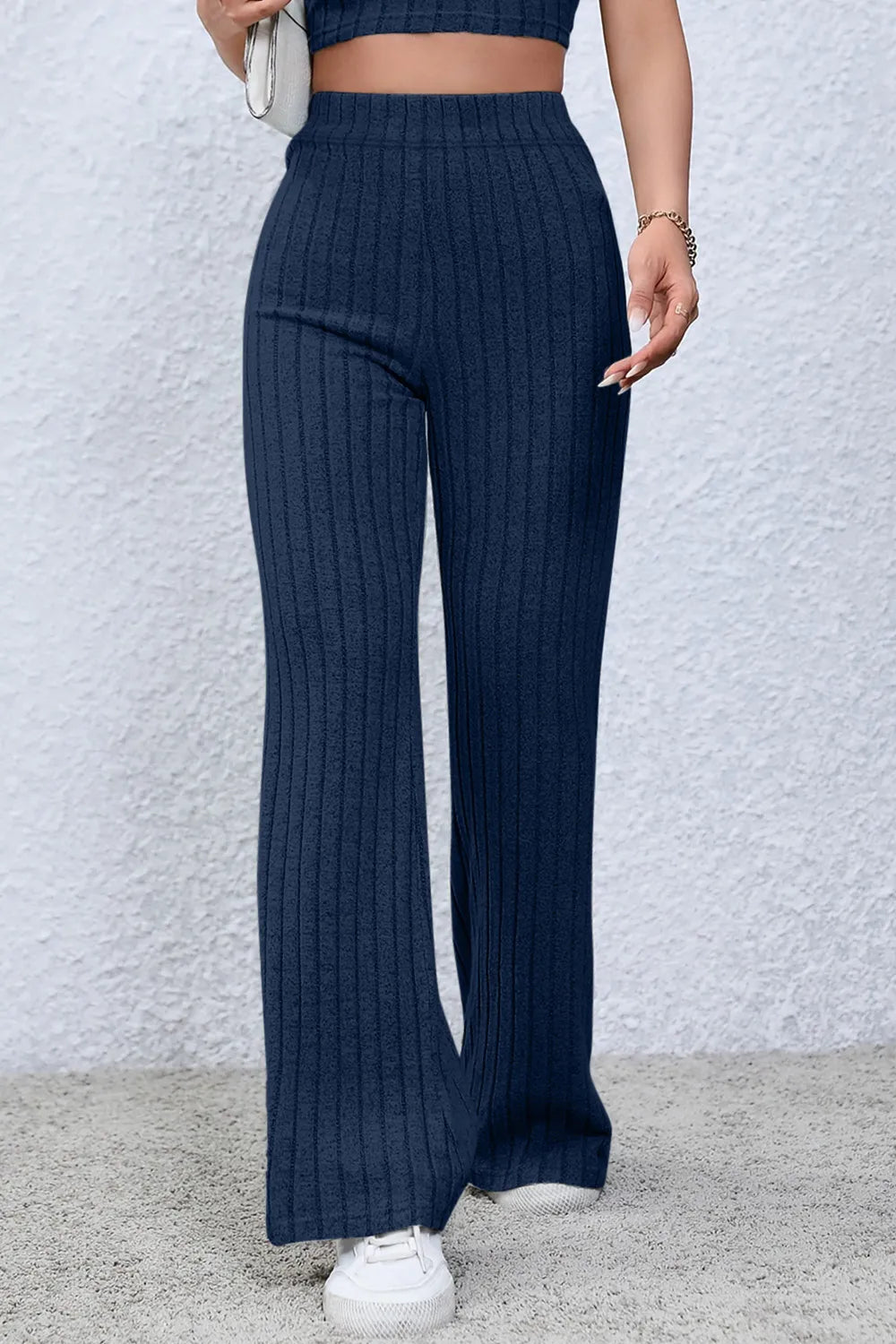 Basic Bae Full Size Ribbed High Waist Flare Pants - Women Pants by Trendsi | Available at Handbags Specialist Headquarter