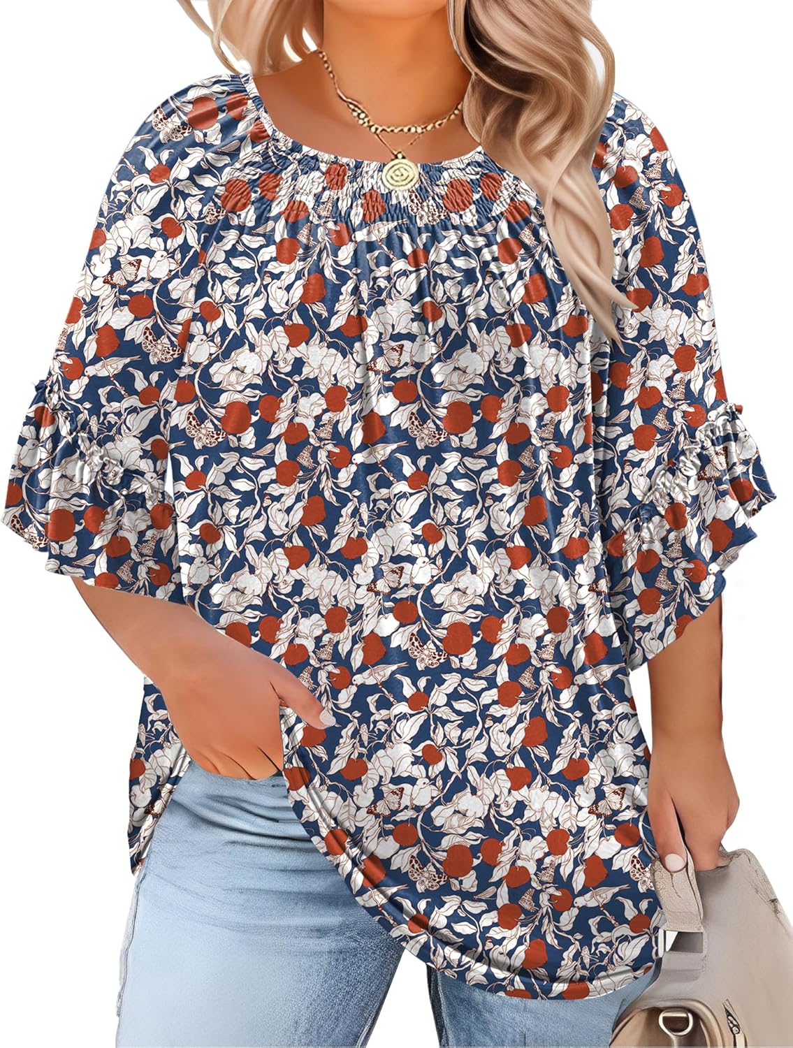 Plus Size Ruffle Sleeve Tunic Top