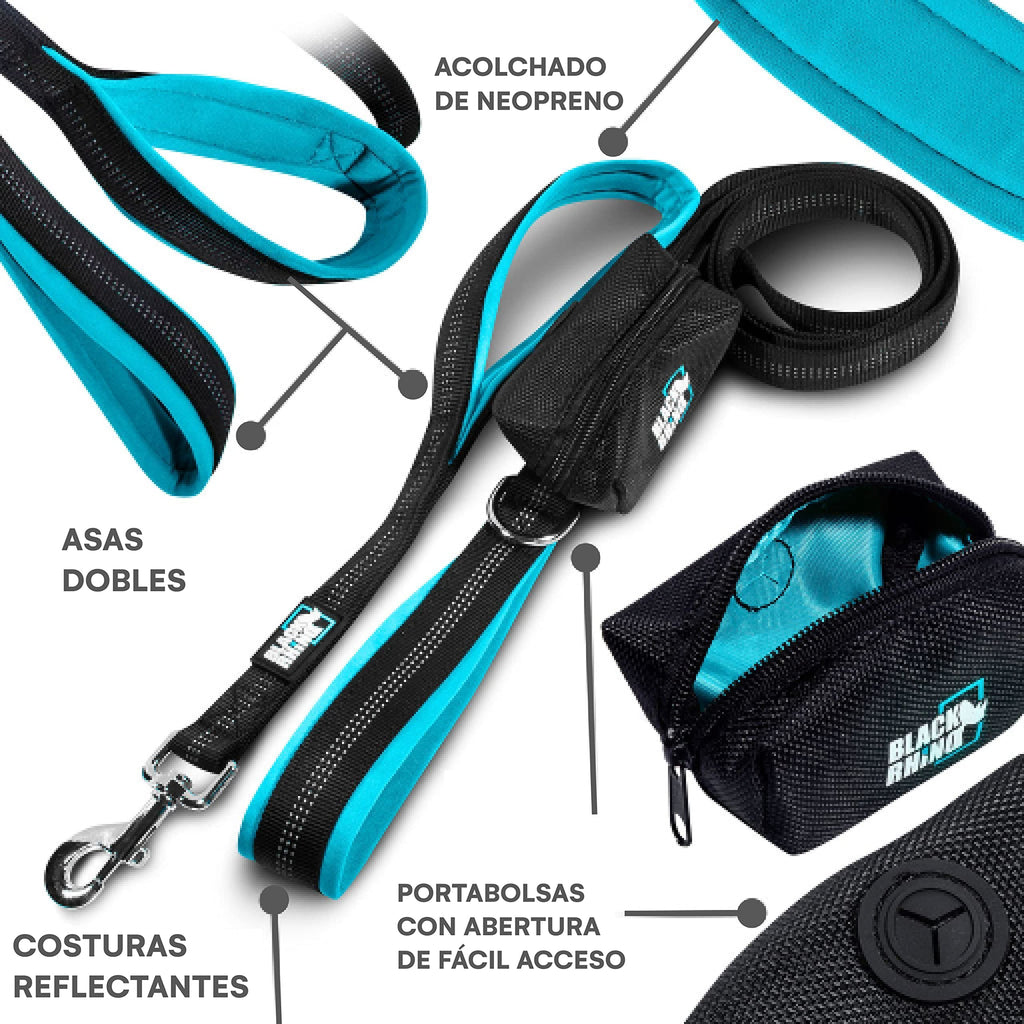 RhinoGrip Aqua: Double Handle Reflective Dog Leash -  by Handbags Specialist Headquarter | Available at Handbags Specialist Headquarter