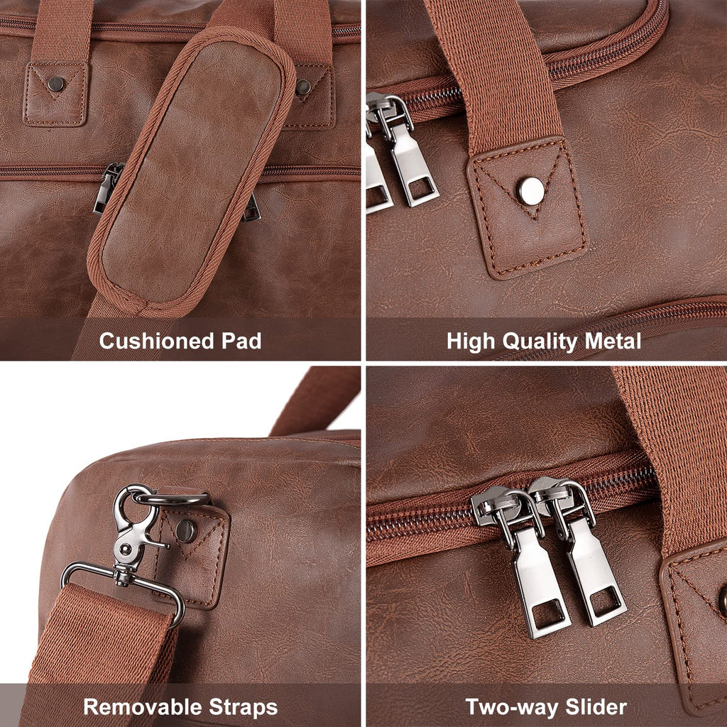 Leather Travel Bag with Shoe Pouch, Brown