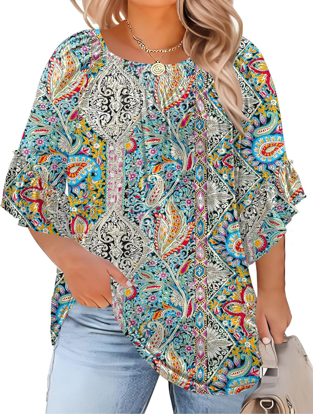 Plus Size Ruffle Sleeve Tunic Top