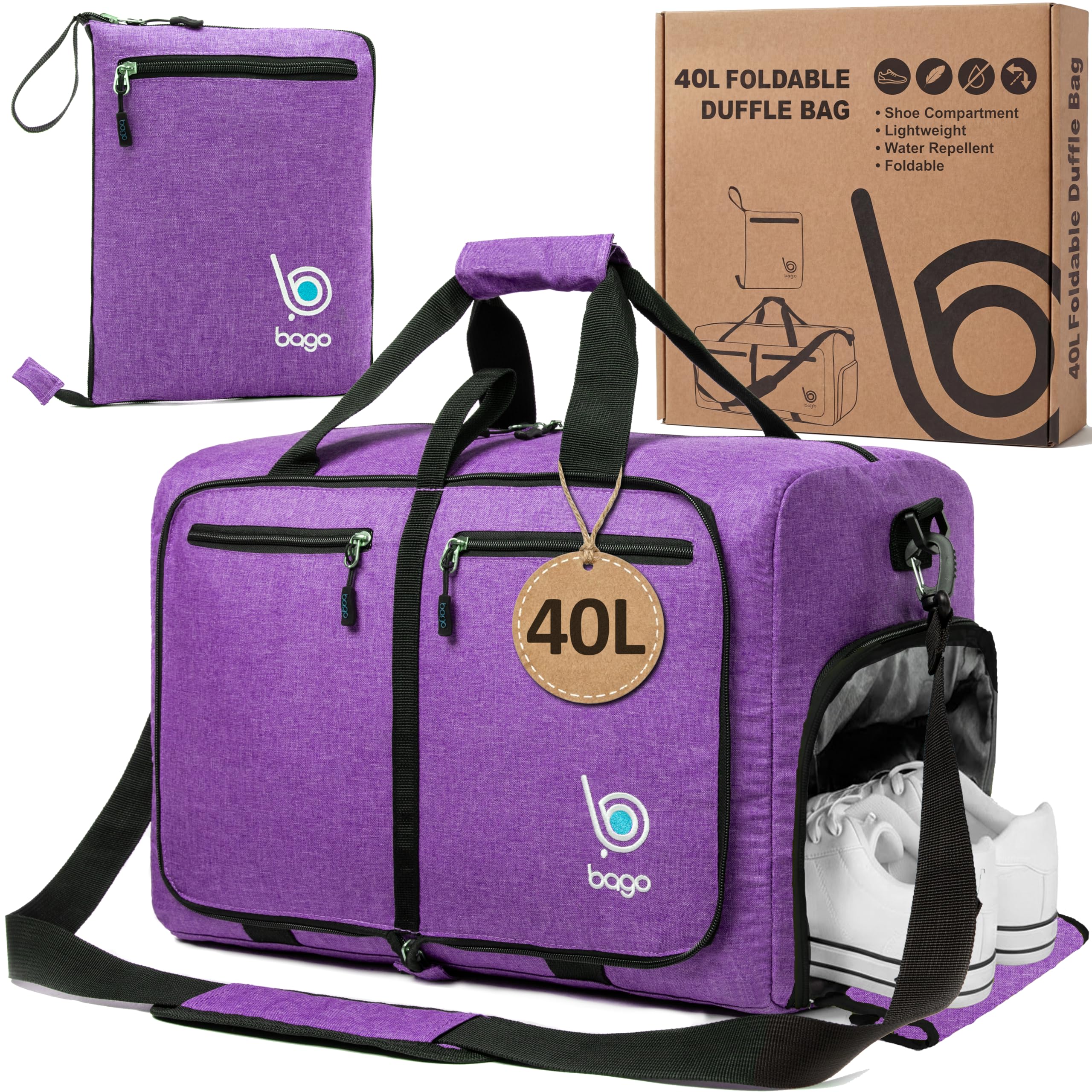 Bago 60L Foldable Travel Duffle Bag with Shoe Compartment