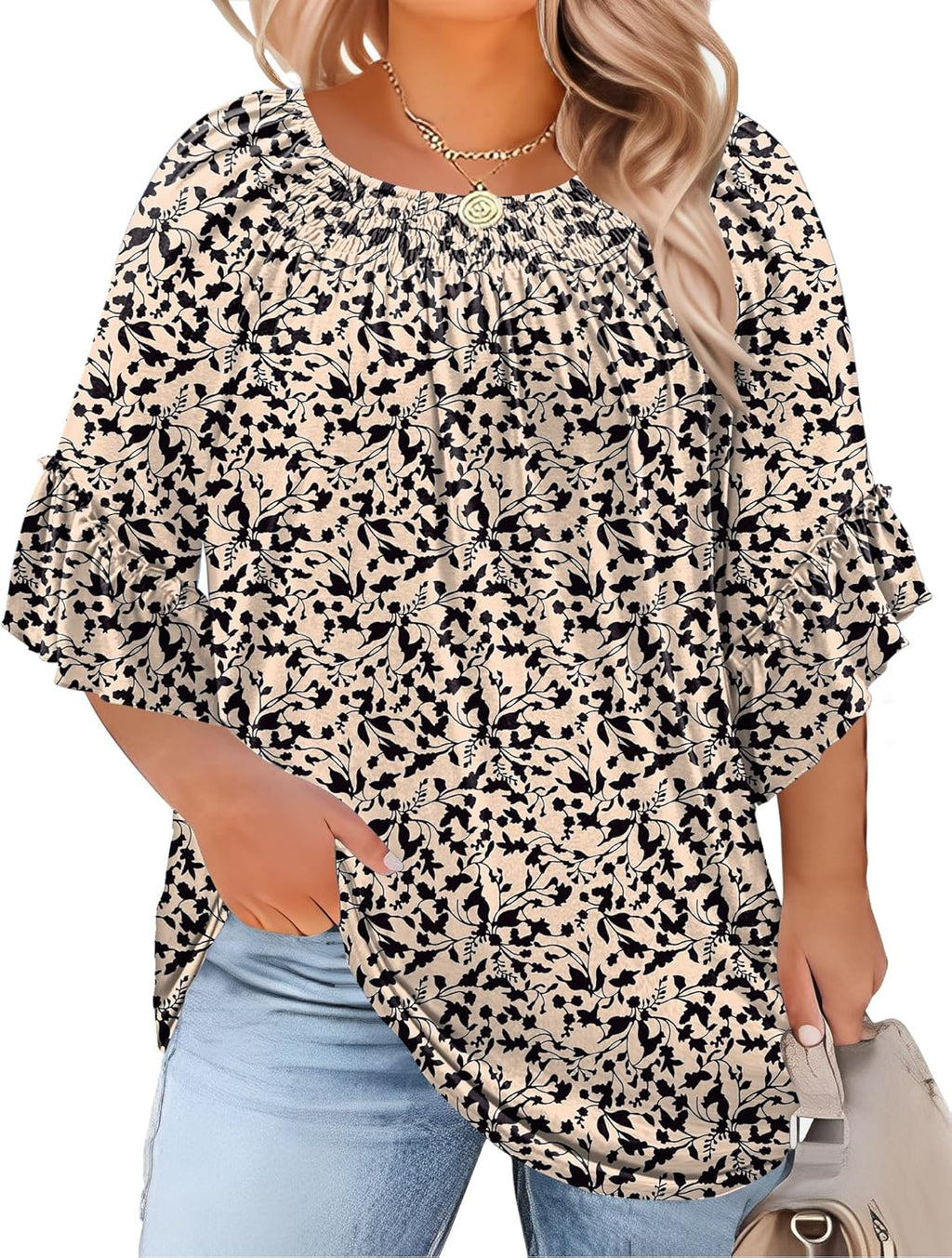 Plus Size Ruffle Sleeve Tunic Top