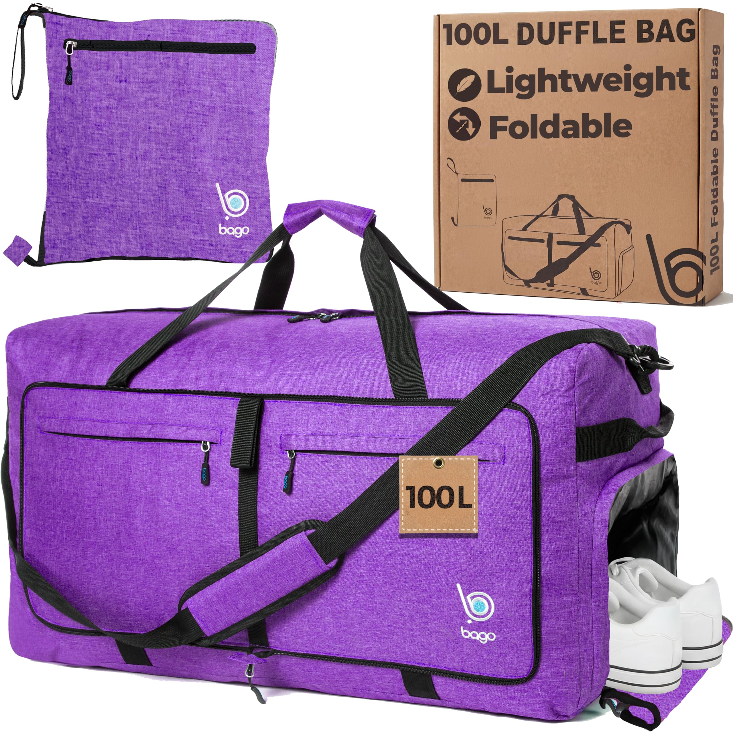 Bago 60L Foldable Travel Duffle Bag with Shoe Compartment