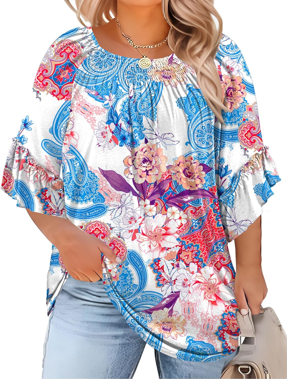 Plus Size Ruffle Sleeve Tunic Top