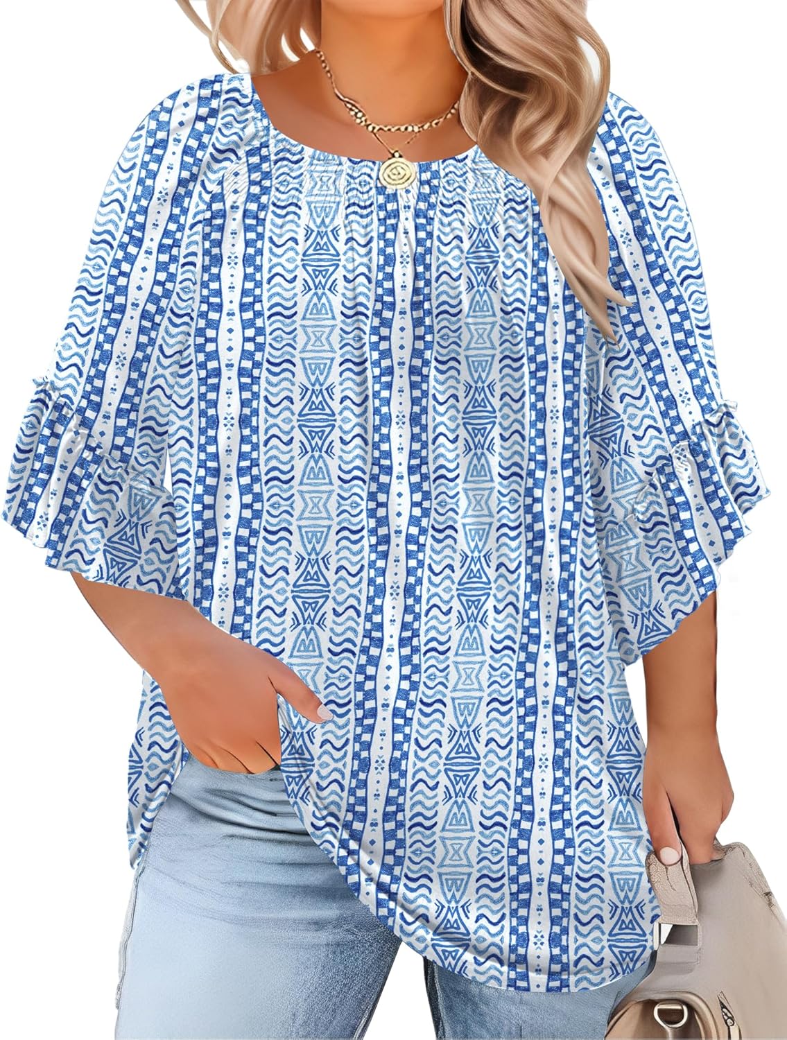 Plus Size Ruffle Sleeve Tunic Top