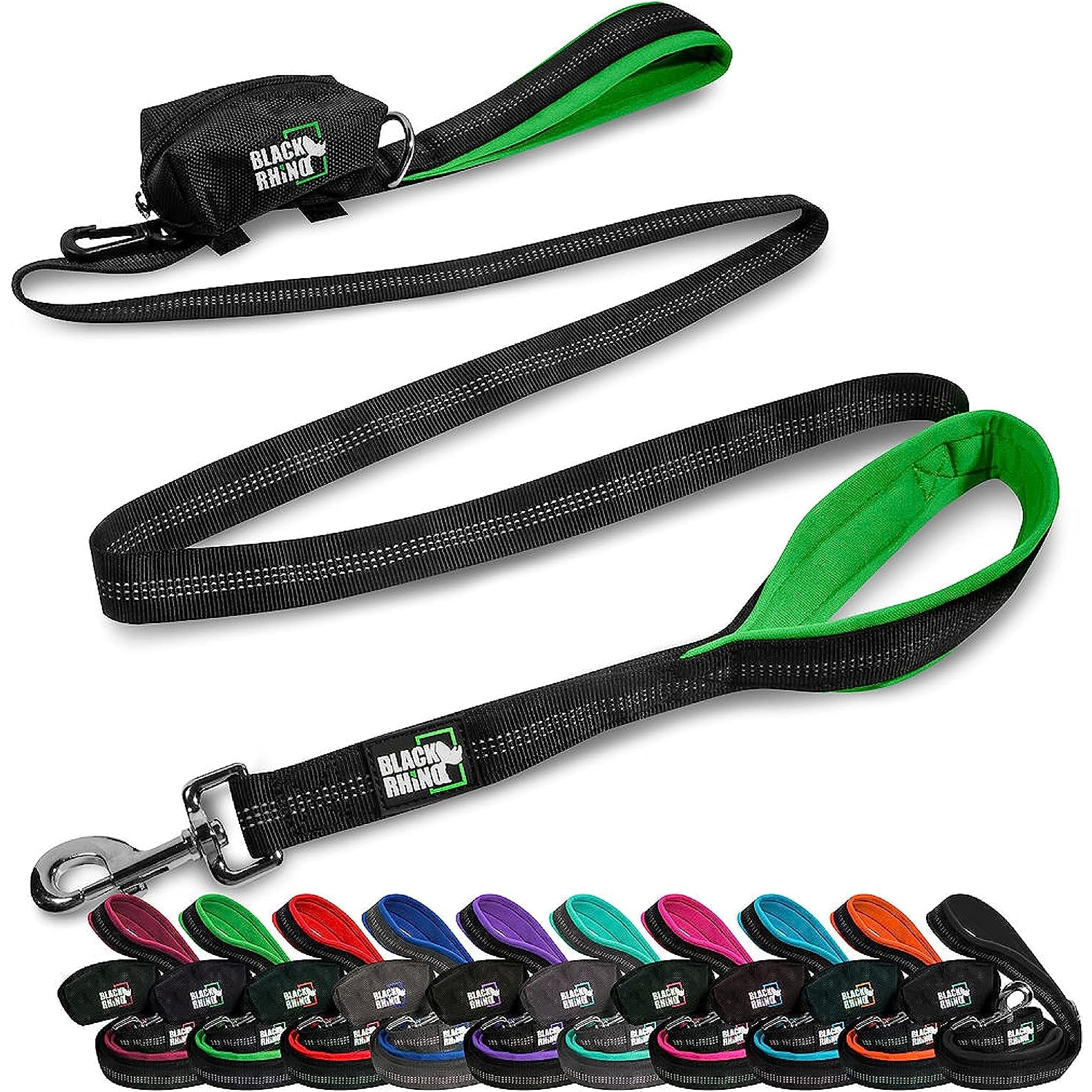 RhinoGrip Aqua: Double Handle Reflective Dog Leash -  by Handbags Specialist Headquarter | Available at Handbags Specialist Headquarter