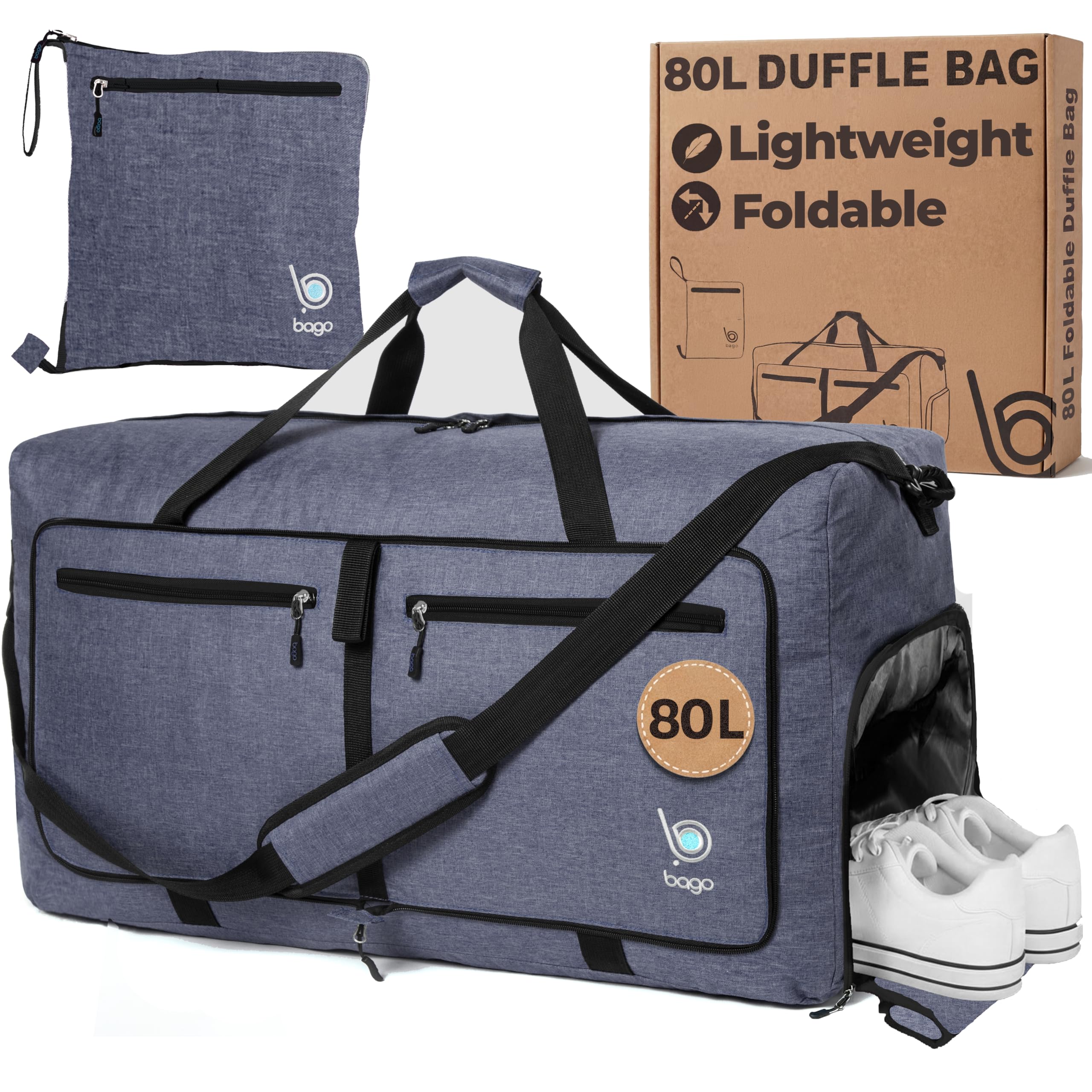 Bago 60L Foldable Travel Duffle Bag with Shoe Compartment