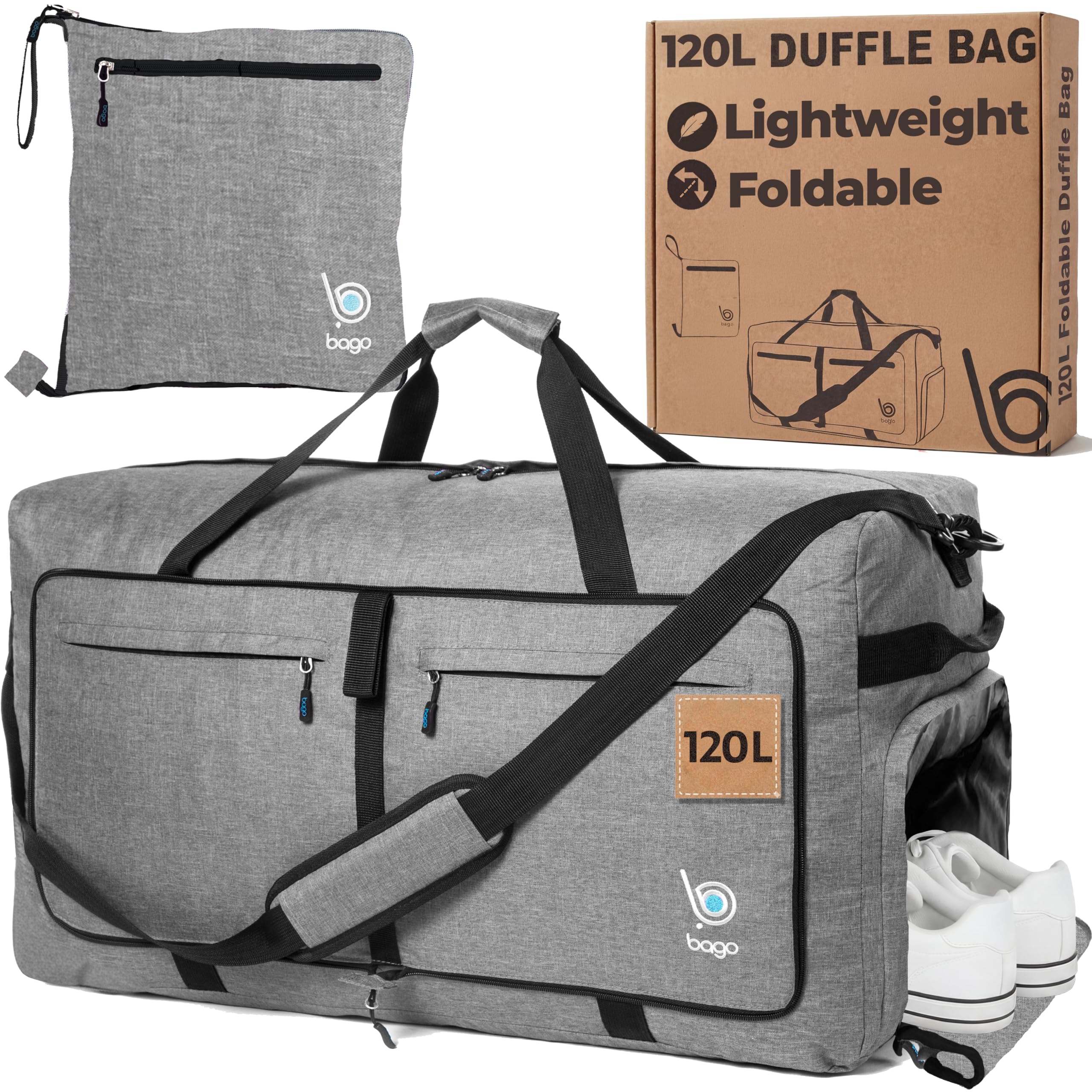 Bago 60L Foldable Travel Duffle Bag with Shoe Compartment