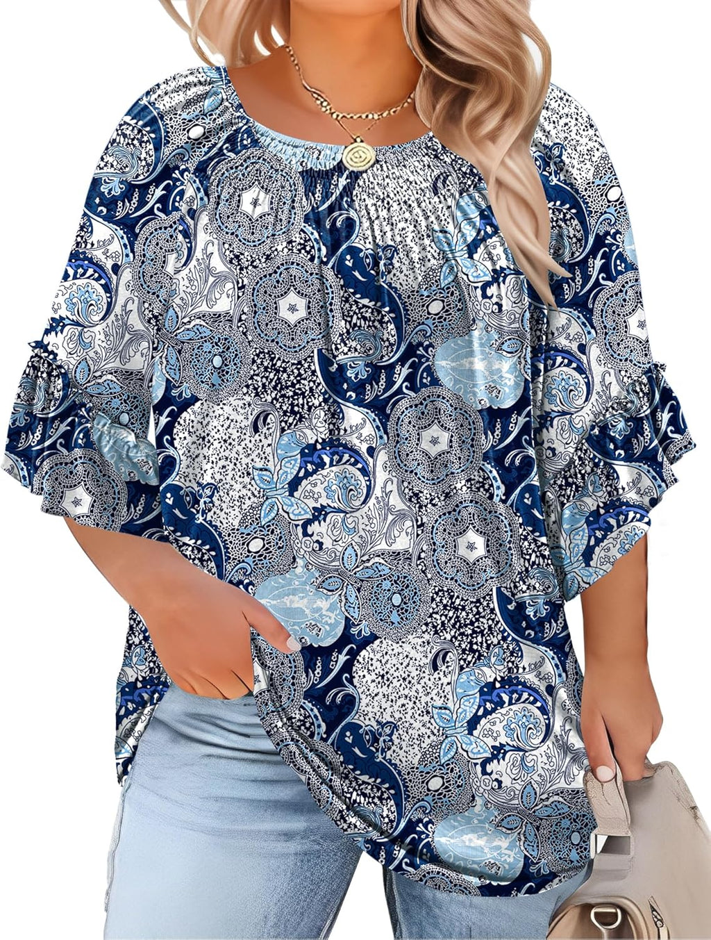 Plus Size Ruffle Sleeve Tunic Top