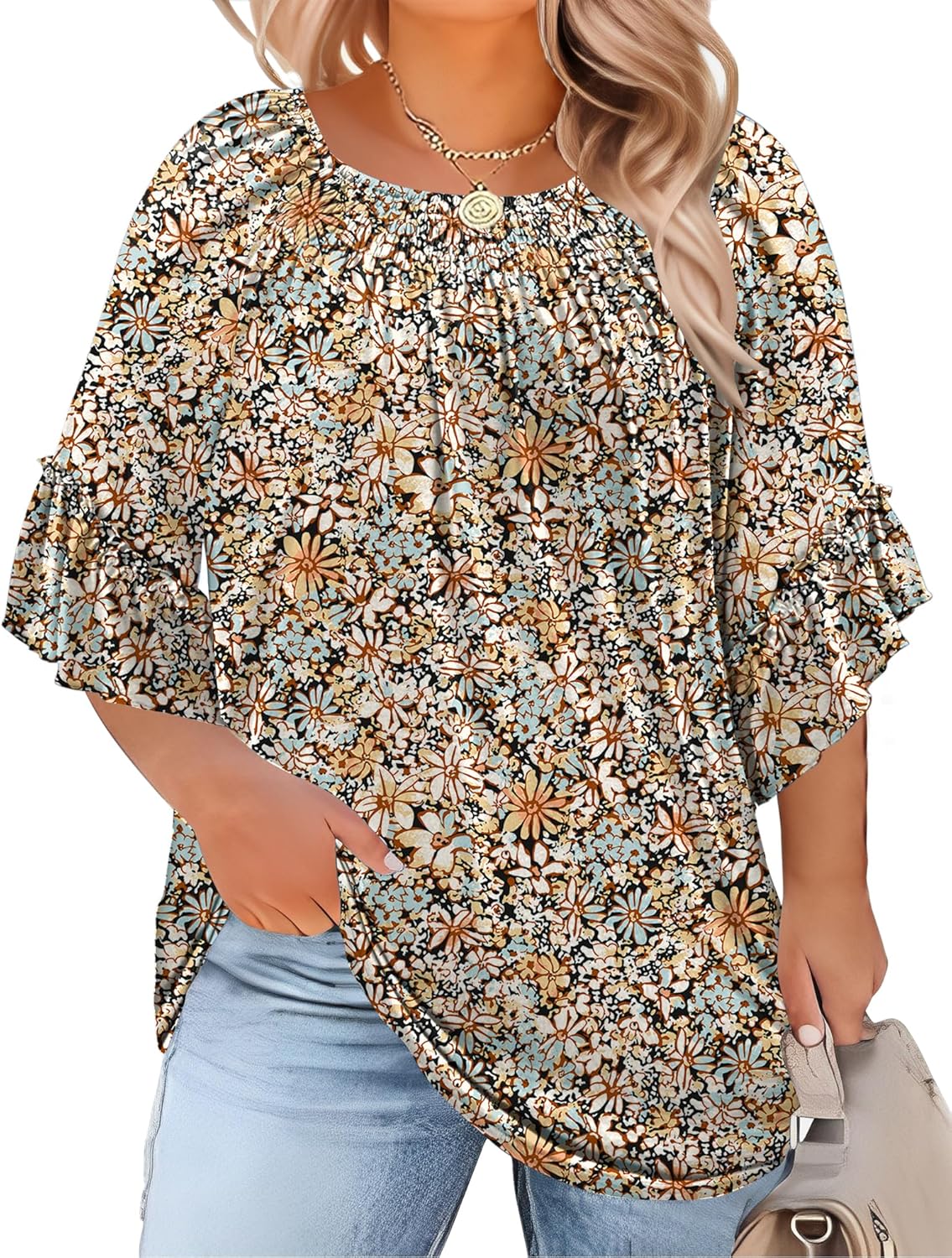 Plus Size Ruffle Sleeve Tunic Top