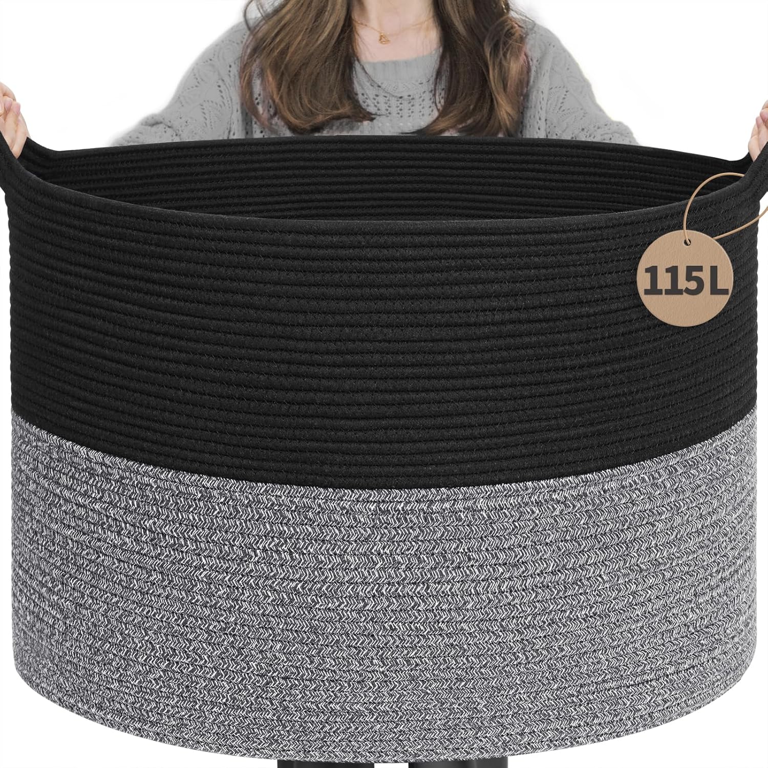 INDRESSME XL Woven Cotton Rope Basket - Black Stitch - PhoenixBucketTitleBTF by Handbags Specialist Headquarter | Available at Handbags Specialist Headquarter
