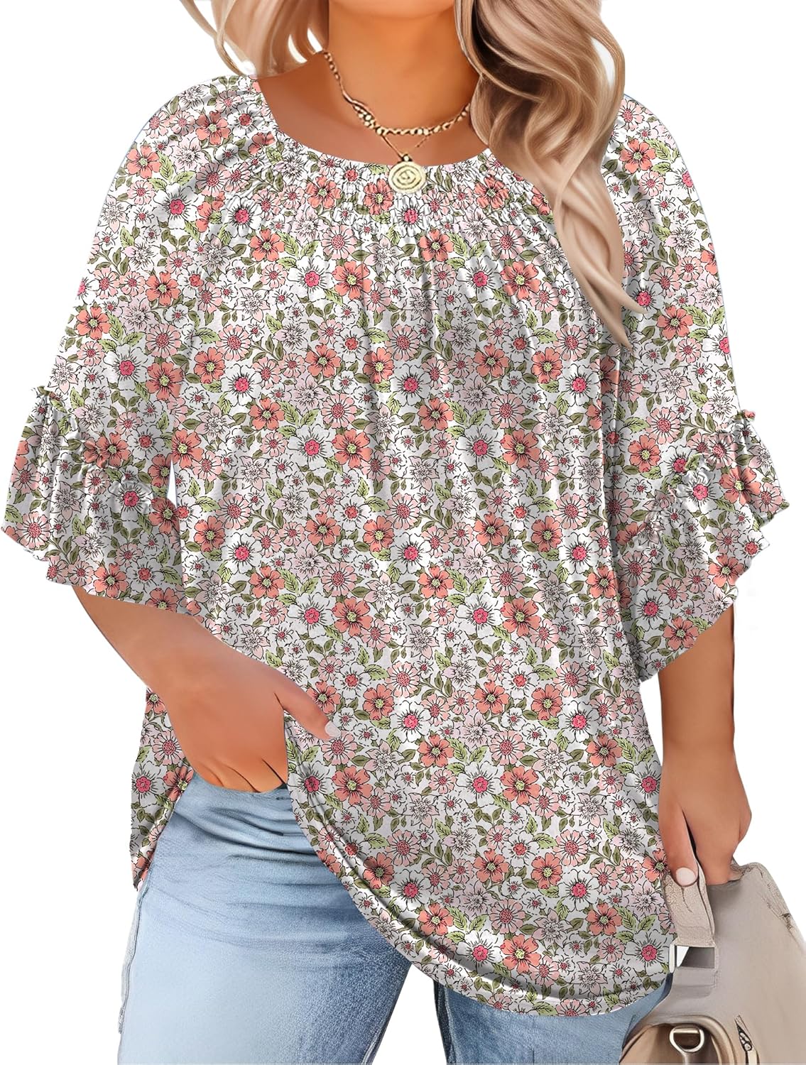 Plus Size Ruffle Sleeve Tunic Top