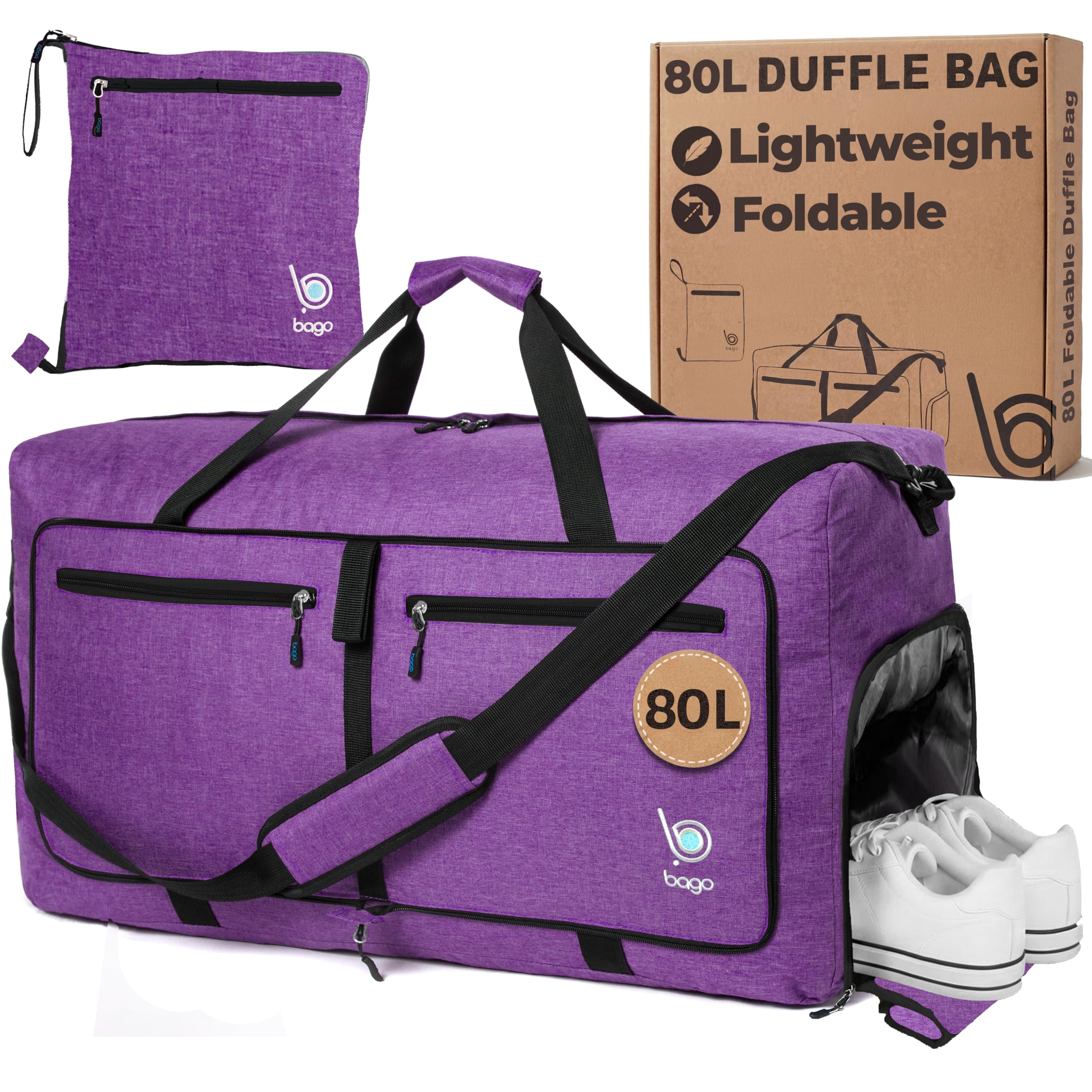 Bago 60L Foldable Travel Duffle Bag with Shoe Compartment