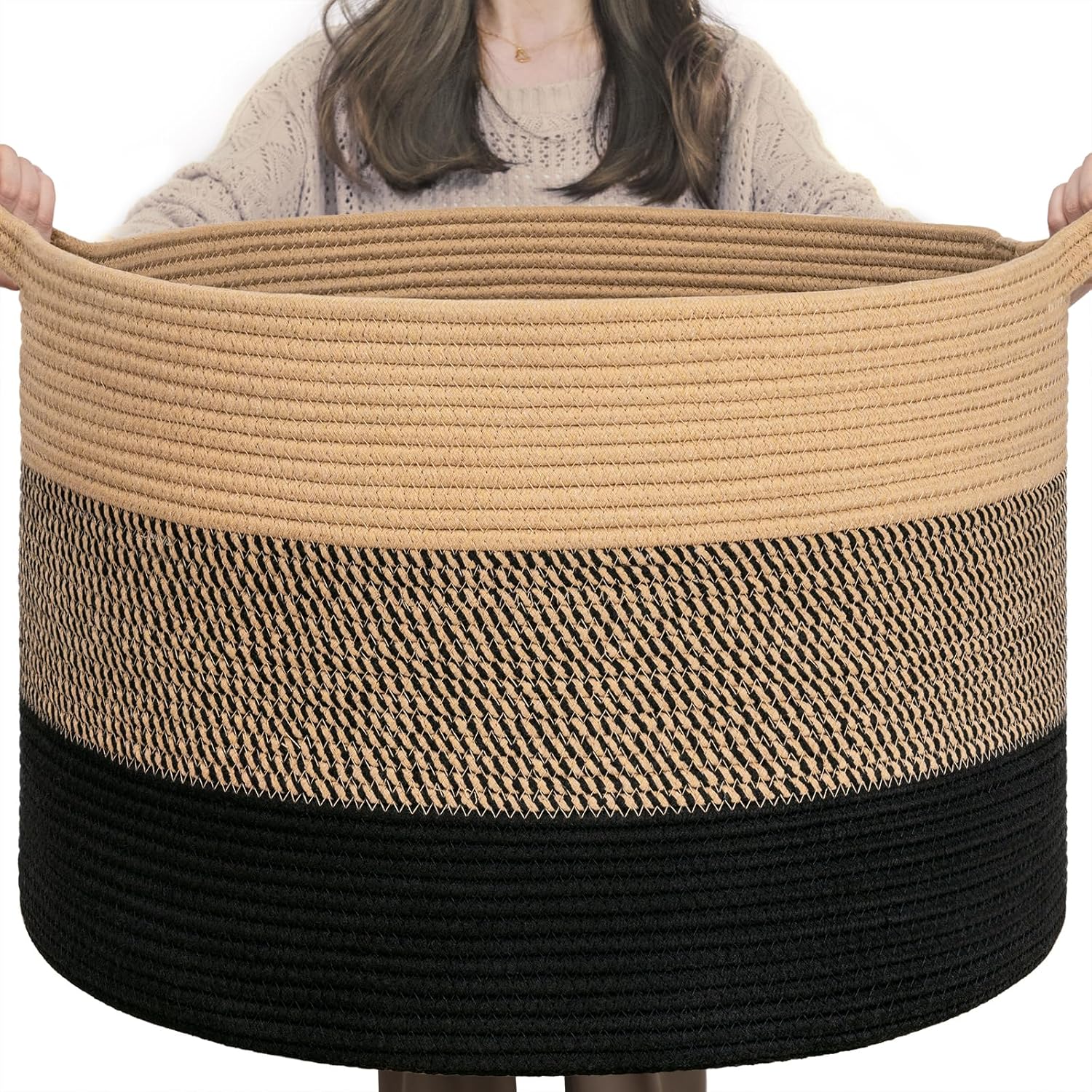 INDRESSME XL Woven Cotton Rope Basket - Black Stitch - PhoenixBucketTitleBTF by Handbags Specialist Headquarter | Available at Handbags Specialist Headquarter