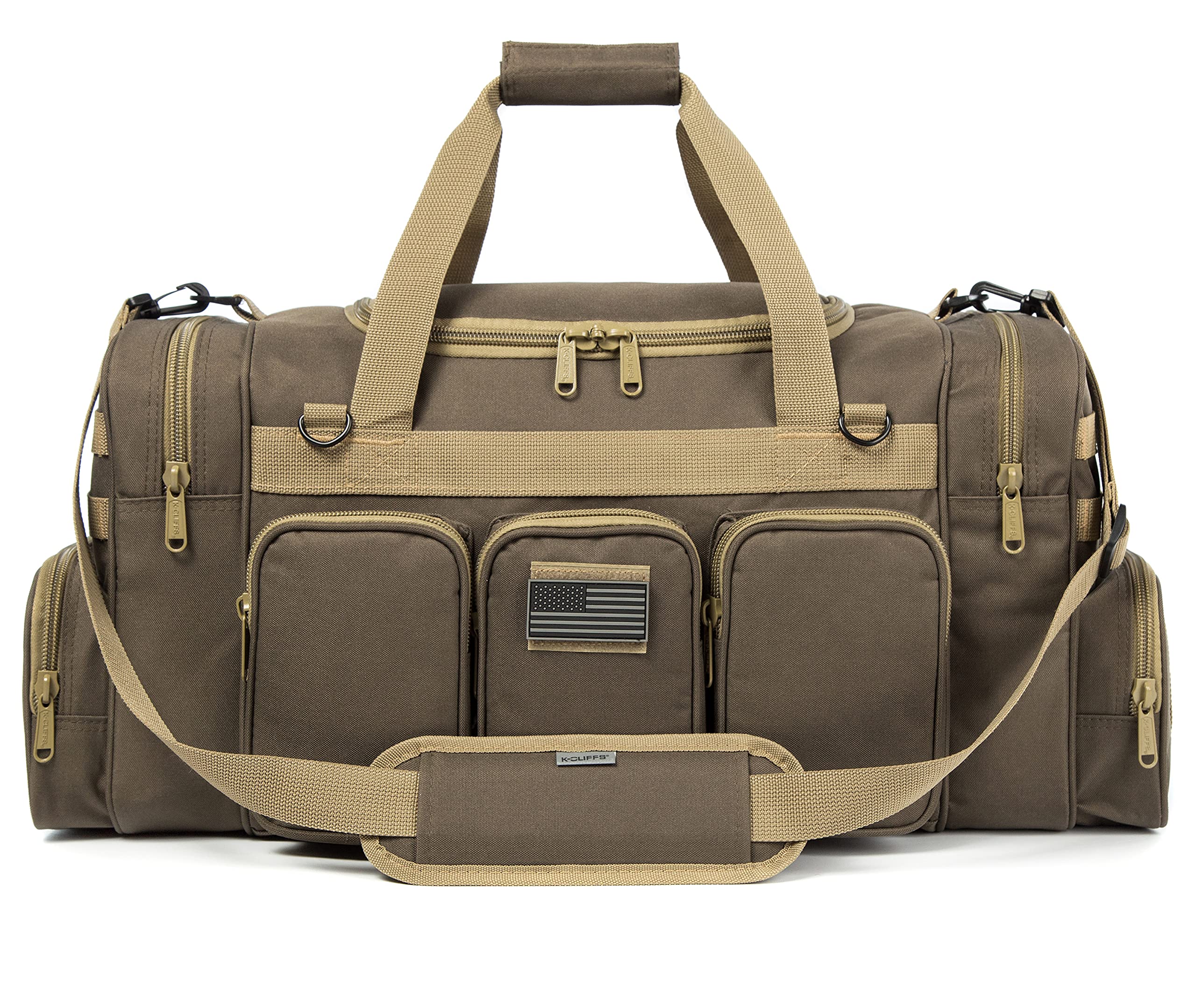 K-Cliffs Heavy Duty Tactical Range Duffel Quality Gear Travel Sports Gym Equipment Bag Military Molle Lockable Zippers with US Flag Patch 27 Inch Black – ##variant## 