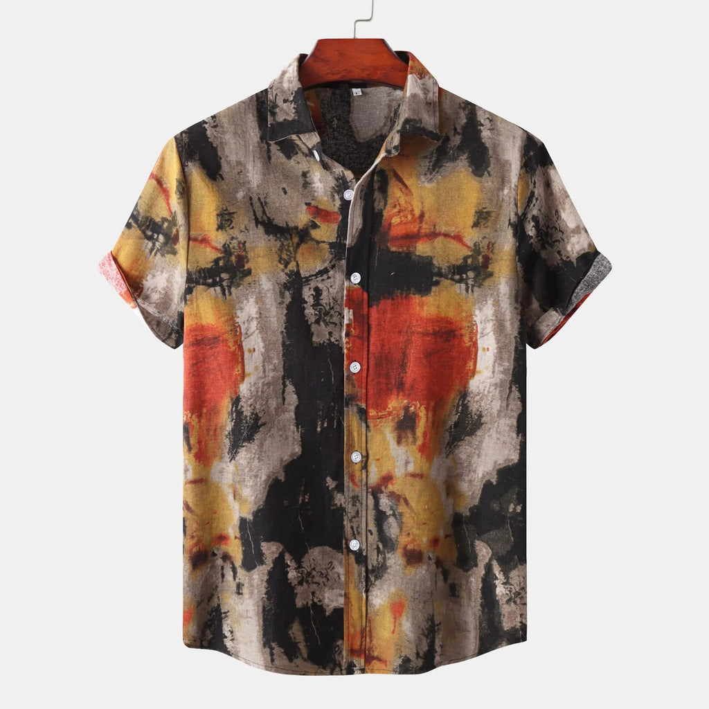 Men's Plus Size Abstract Print Short Sleeve Button-Up Casual Shirt - mens-shirts by Trendsi | Available at Handbags Specialist Headquarter