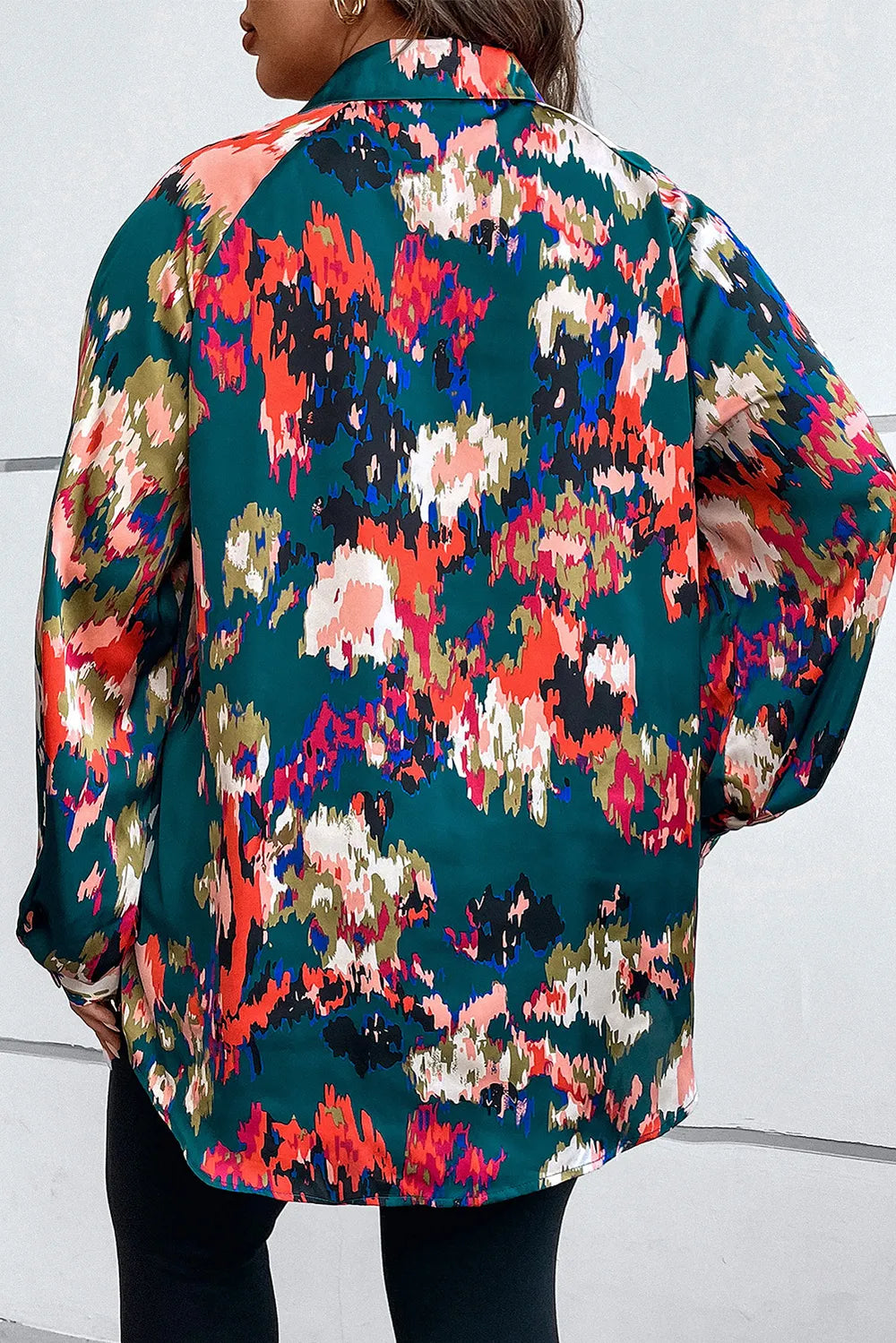 Plus Size Printed Johnny Collar Long Sleeve Blouse - Plus Size Shirts by Trendsi | Available at Handbags Specialist Headquarter