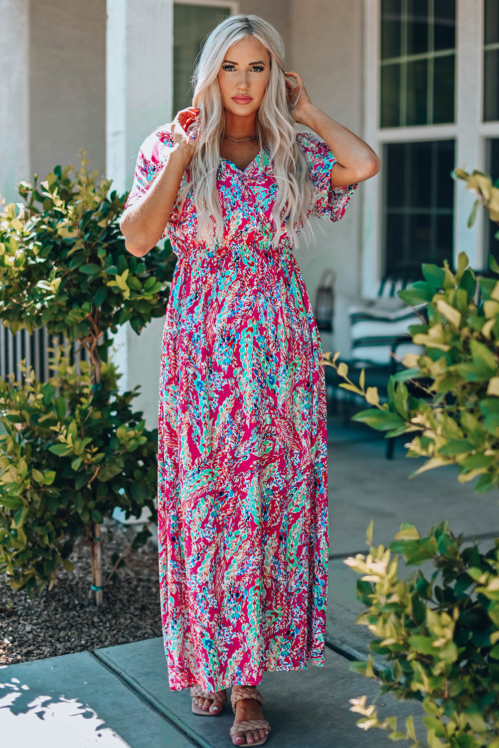 Multicolored V-Neck Maxi Dress - Maxi Dress by Trendsi | Available at Handbags Specialist Headquarter