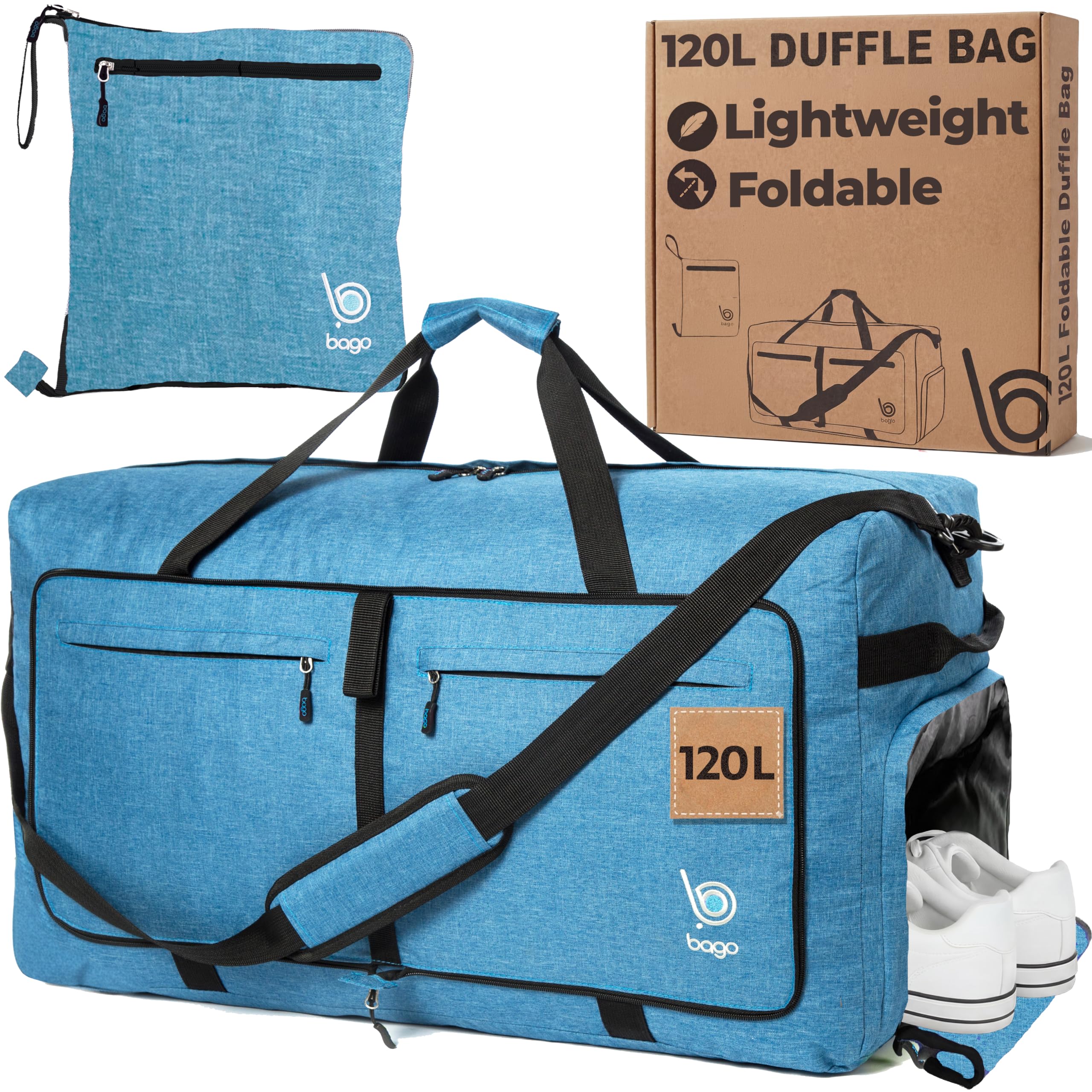 Bago 60L Foldable Travel Duffle Bag with Shoe Compartment