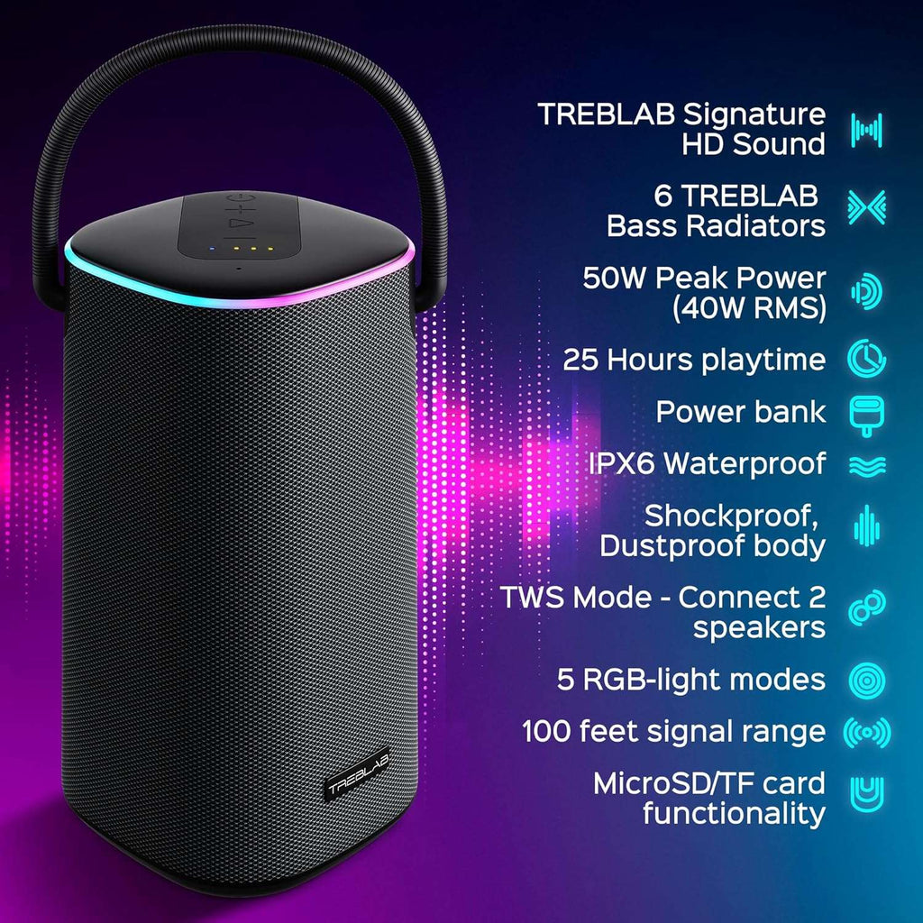 TREBLAB BassBoost Bluetooth Speaker with RGB Glow - Decor by Handbags Specialist Headquarter | Available at Handbags Specialist Headquarter