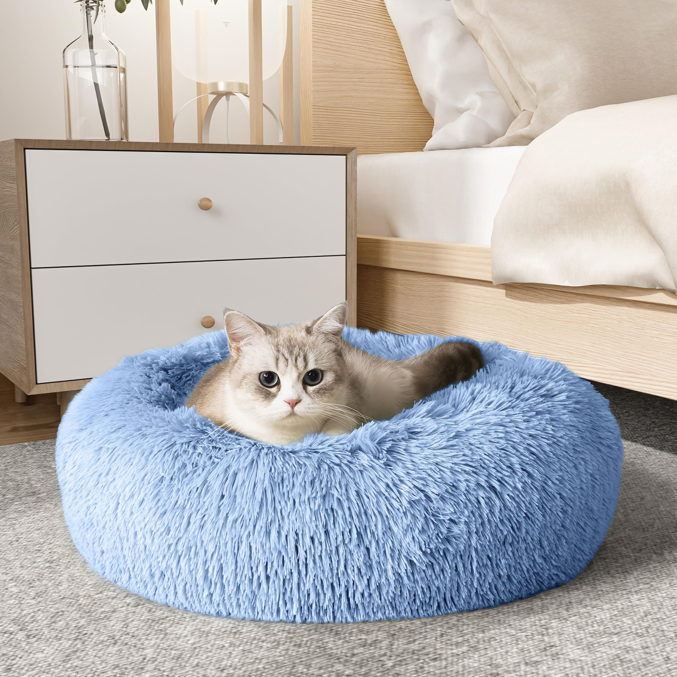 PawCozy Nest: Plush Anti-Anxiety Pet Bed, Light Grey -  by Handbags Specialist Headquarter | Available at Handbags Specialist Headquarter