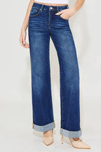 RISEN Full Size Tummy Control High Rise Wide Leg Cuffed Jeans Plus Size - Women / Jeans & Denim by Trendsi | Available at Handbags Specialist Headquarter