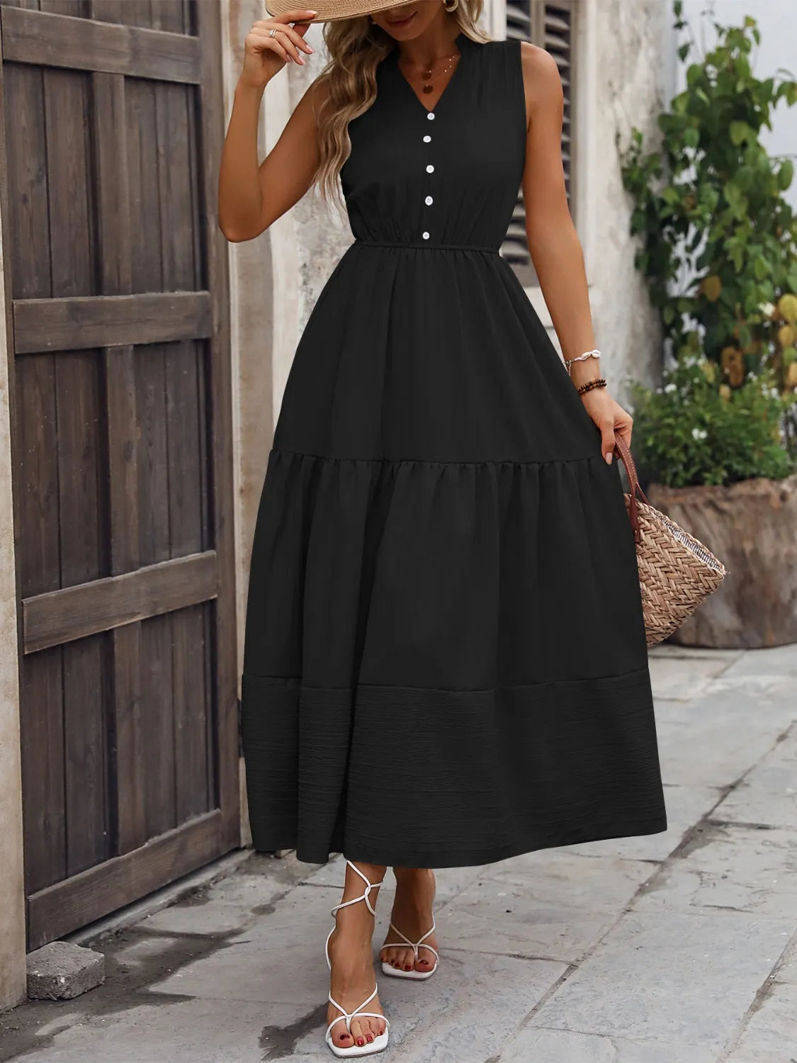 Notched Sleeveless Maxi Tank Dress - Maxi Dress by Trendsi | Available at Handbags Specialist Headquarter