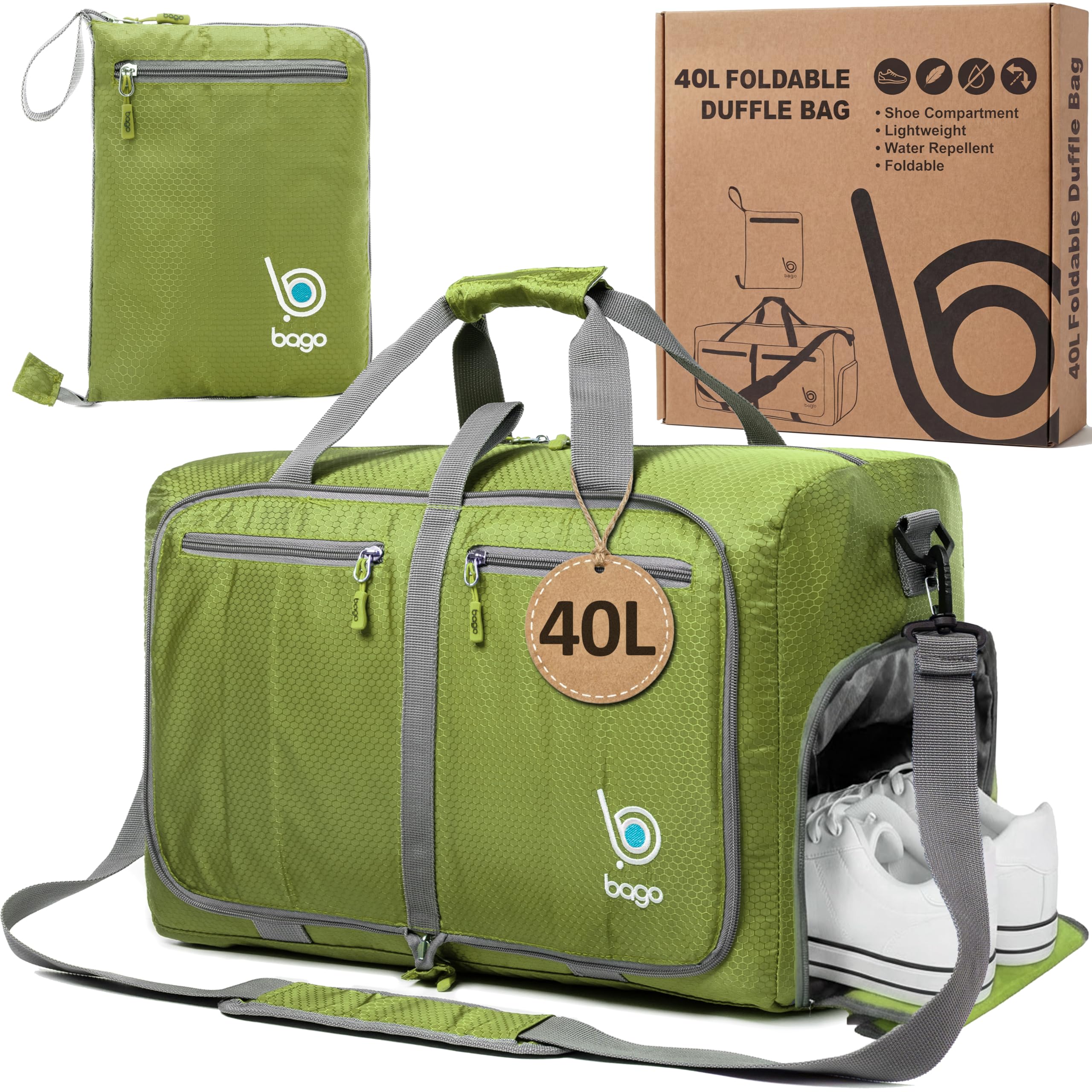 Bago 60L Foldable Travel Duffle Bag with Shoe Compartment