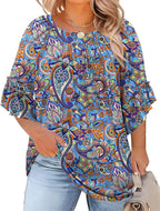 Plus Size Ruffle Sleeve Tunic Top