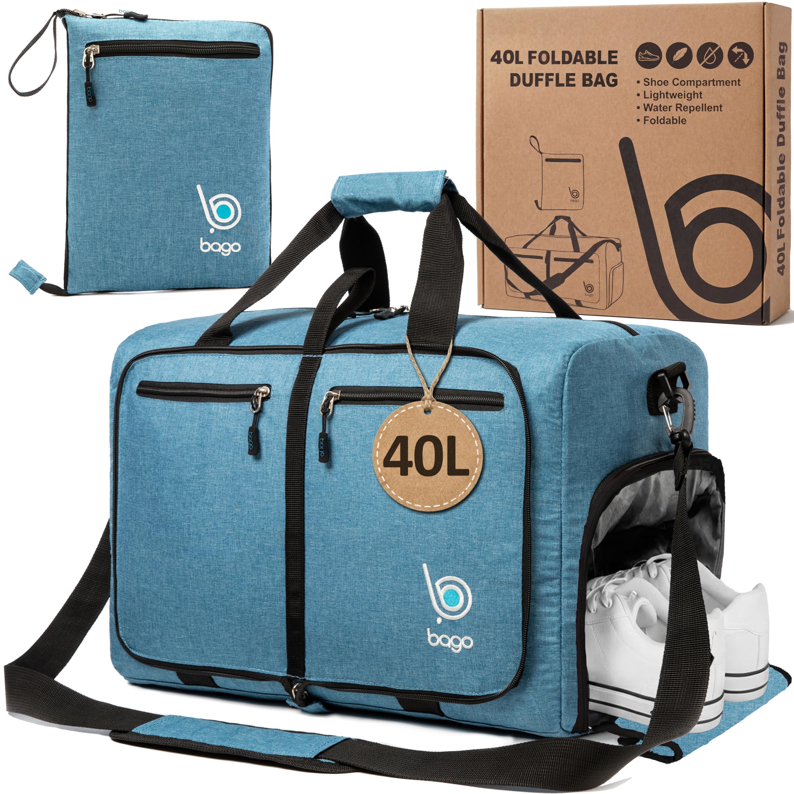 Bago 60L Foldable Travel Duffle Bag with Shoe Compartment