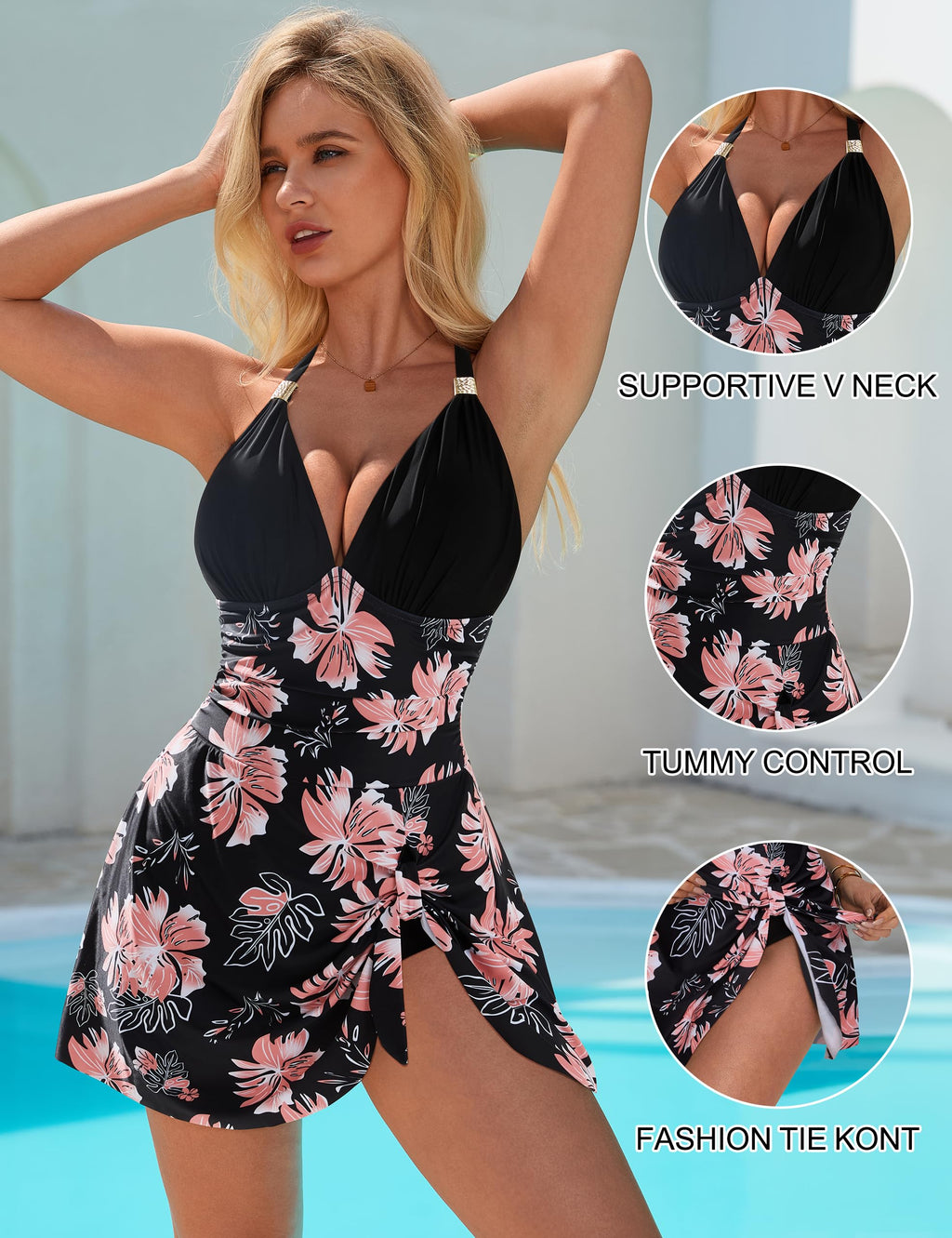 SUUKSESS Women's Tummy Control One Piece Swim Dress